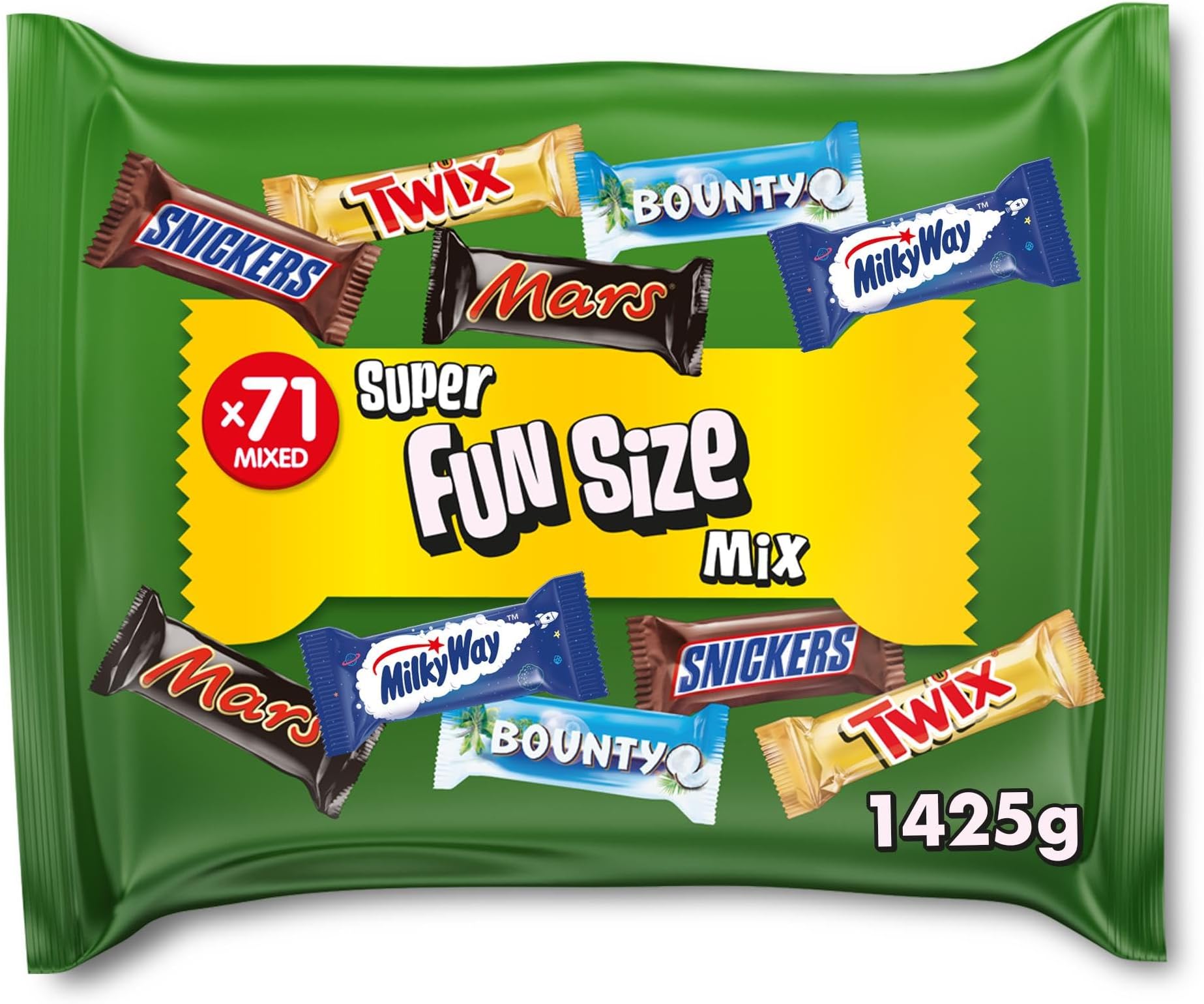 Mixed Chocolate Bars Multipack Bulk Bag 1425g – 71 Fun Size Milk Chocolate Bars & Sweets Variety Pack with Mars, Snickers, Twix, Bounty & Milky Way, Chocolate Gift, Sharing Snacks & Hamper Filler