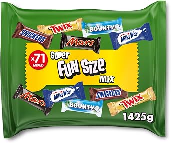 Mixed Chocolate Bars Multipack Bulk Bag 1425g   71 Fun Size Milk Chocolate Bars & Chocolate Sweets Variety Pack with Mini Mars, Snickers, Twix, Bounty & Milky Way, Chocolate Gift, Sharing & Snacks