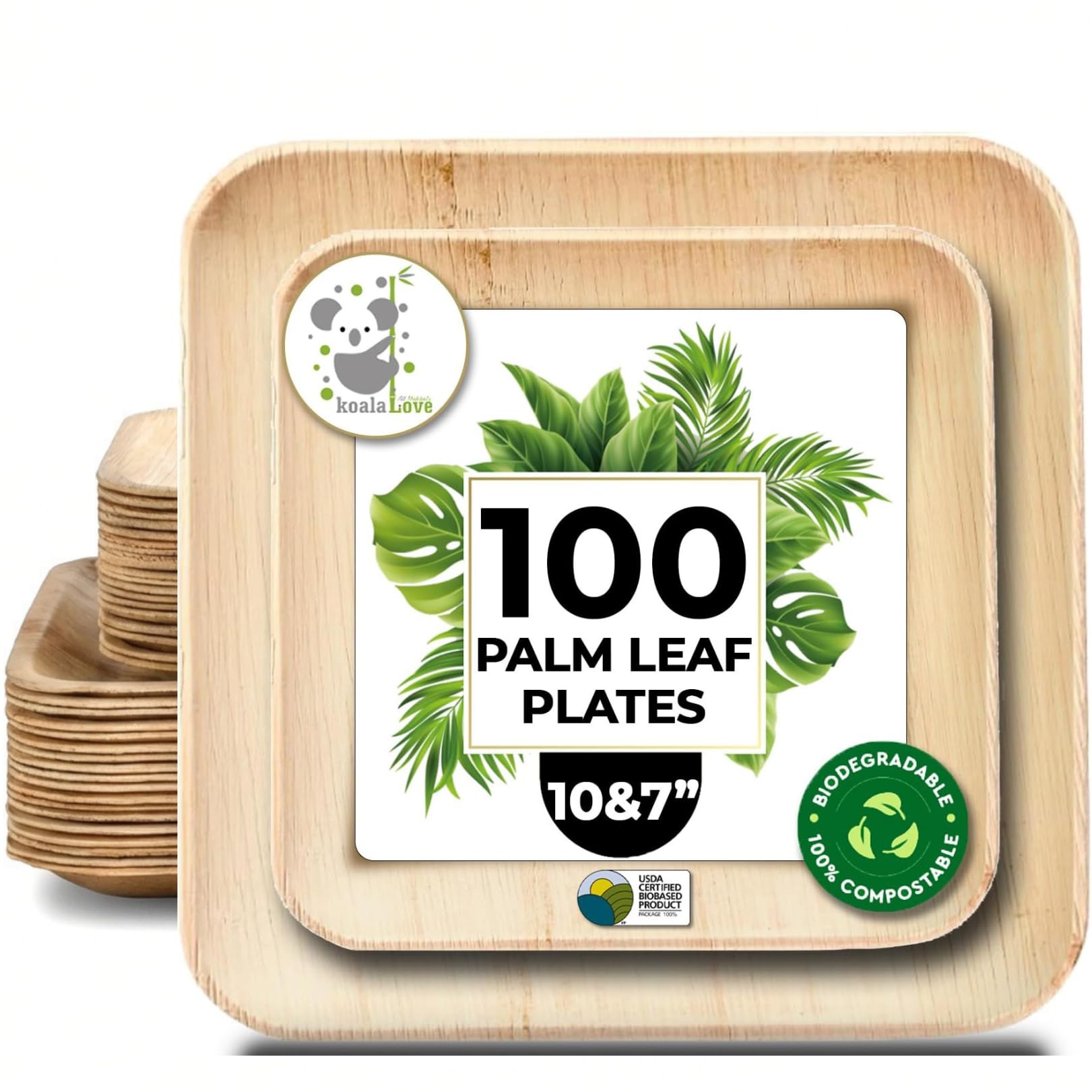 Photo 1 of Koala love Palm Leaf Plate Bamboo Paper Plates Disposable 10 Inch & 7 Inch Bulk Party Pack Eco Compostable Biodegradable Wooden Plate Best Alternative To Plastic Paper Plates (10&7 100)