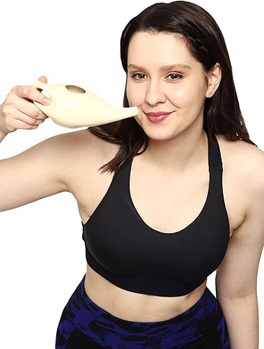 Miniatura 42 de HealthGoodsIn Neti Pot de cerámica, apto para lavavajillas, hecho a mano con 2 boquillas de silicona y sal para sinusitis - 7.6 fl oz de capacidad