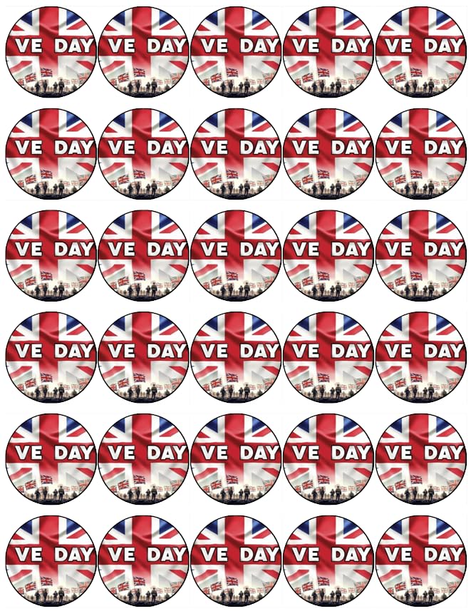30 VE Day 80th Anniversary Victory In Europe UK Cupcake Cake Toppers Edible Wafer Paper Fairy Cake Toppers Birthday Celebration Cakes Decorations Party