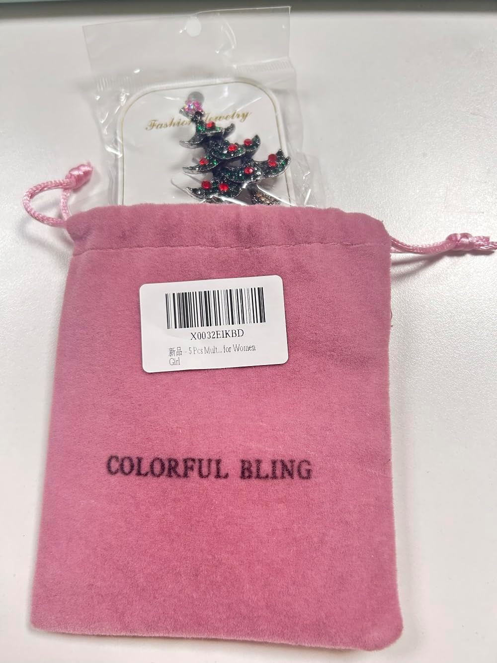 5 Pcs Multicolor Christmas Tree Brooch Set Crystal Rhinestone Xmas Brooches Pin Tiered Leaf Scarf Scarves Shawl Clip Holiday Jewelry Wedding Party for Women