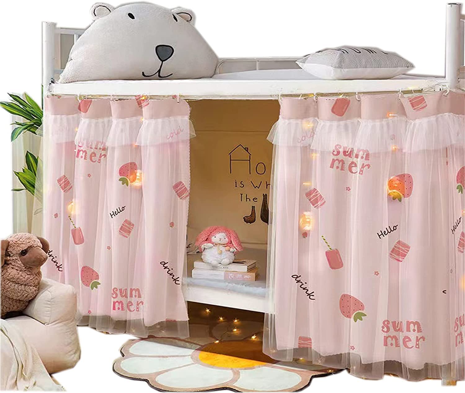 IDAHSOR 1 Panel Bottom Bunk Bed Curtains Cloth Breathable Bed Canopy Students Curtain Shading Nets for Single Bed (strawberry)
