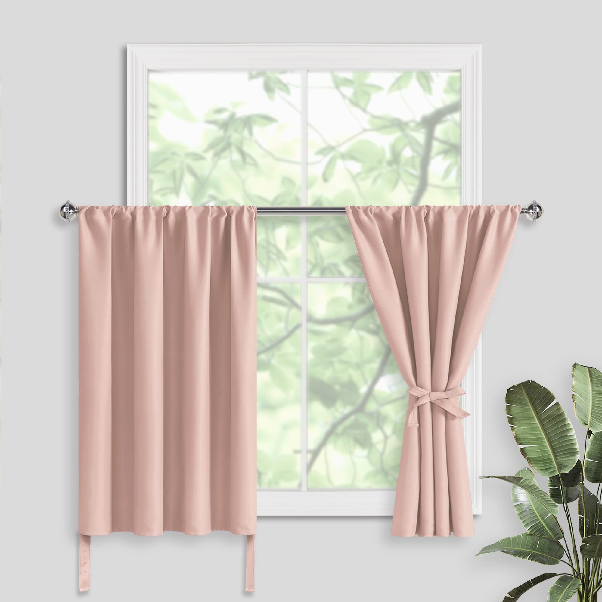 JIUZHEN Short Blackout Curtains for Small Window - Cafe Room Darkening Privacy Thermal Insulated Window Curtains Tiers for Bathroom,Kitchen, W 42 x L