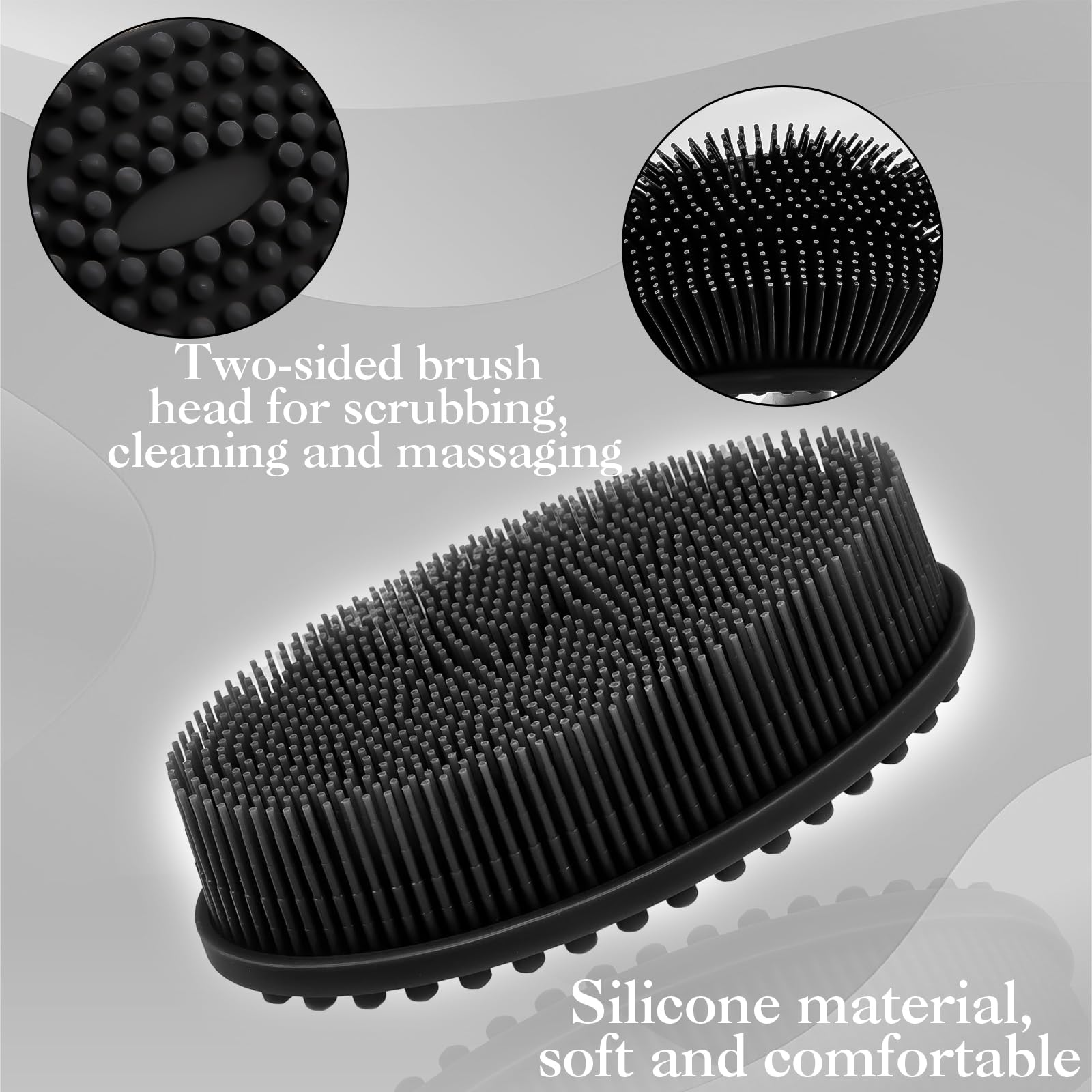 2 Pezzi Spazzola Schiena Doccia con Manico Lungo Spugna Silicone Corpo Nero Body Back Scrubber Lavaschiena per Doccia Esfoliante e Massaggio