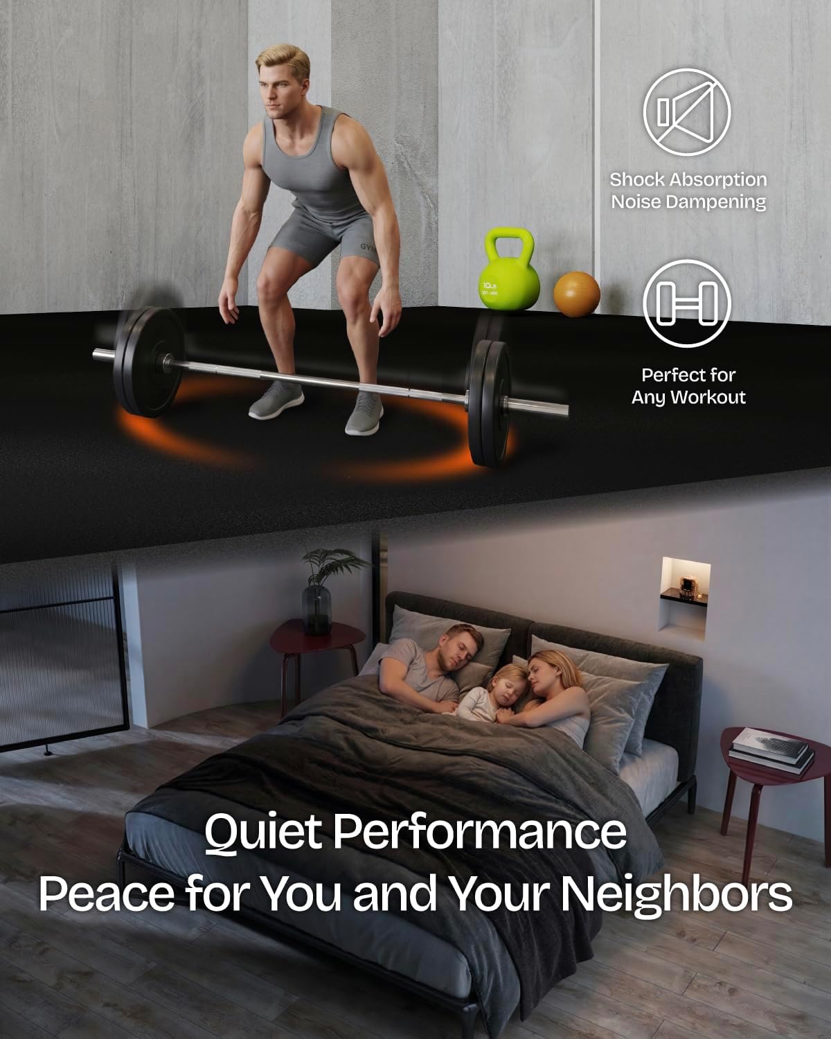 0.56 Inch Thick 48 Sq Ft Gym Flooring for Home Gym, 12 Tiles Robust Rubber Top with Eva Foam Exercise Equipment Mats, Protective Flooring Puzzle Mat for Fitness Room