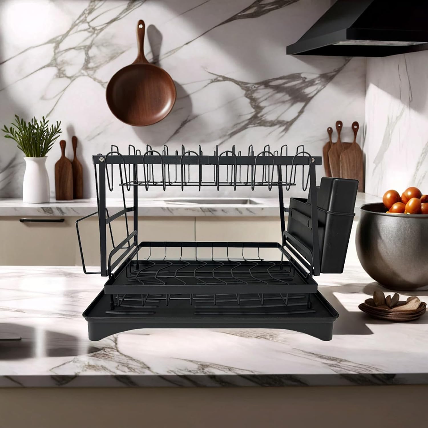 Space Saving Double Layer Dish Drainer with Removable Accessories Rustproof Construction for Countertop Storage Kitchen Countertop Organizers