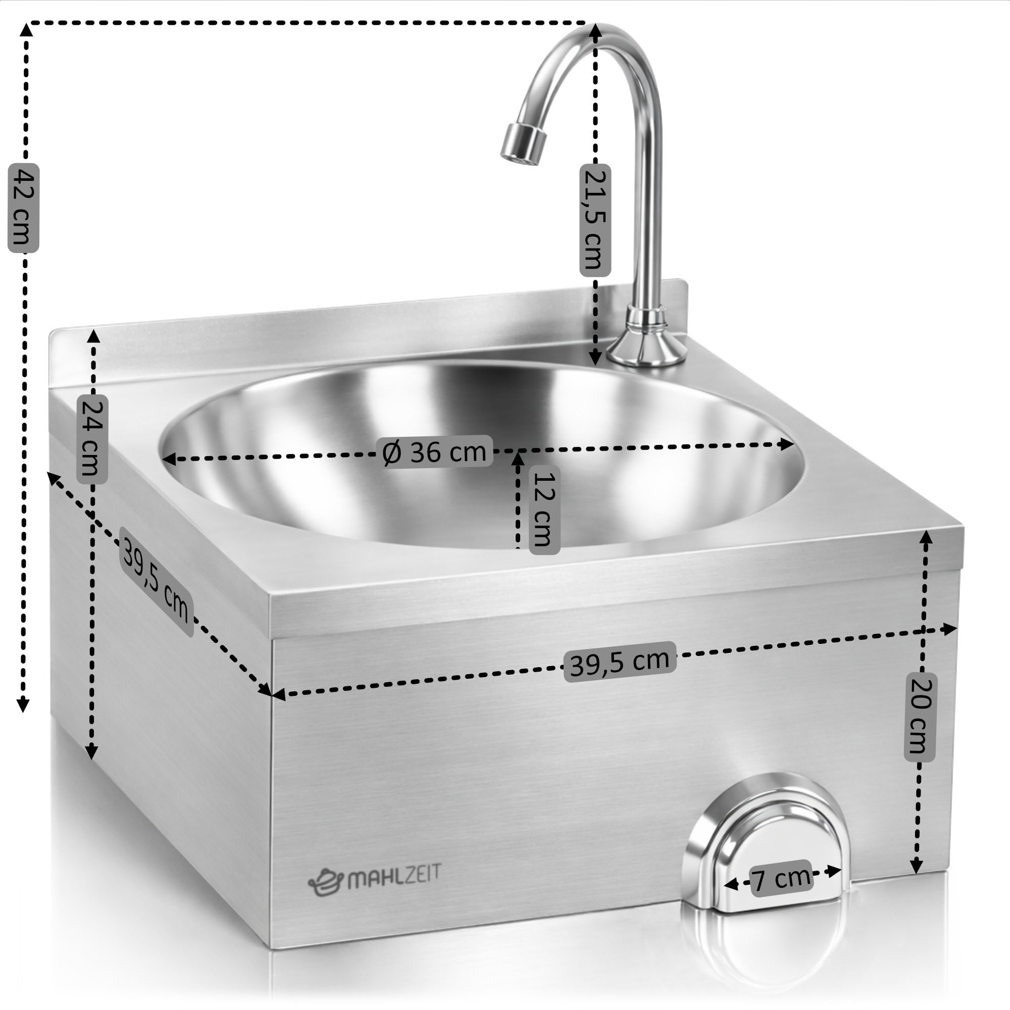 Mahlzeit Lavandino in acciaio inox con azionamento a ginocchio | Lavello per ristoranti, lavandino industriale, lavandino a parete per la ristorazione | Lavandino industriale a parete, lavello in