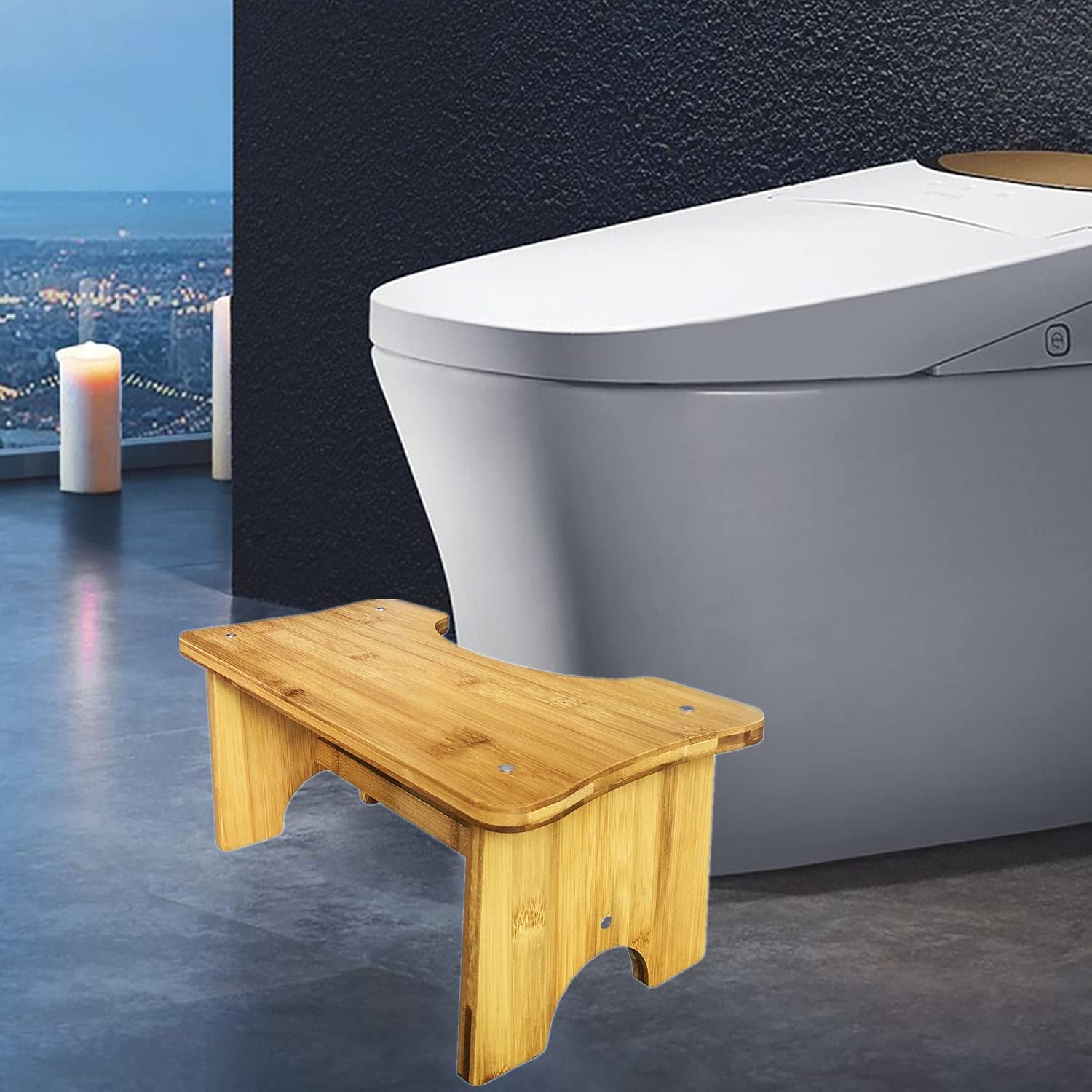 Bamboo Toilet Stool Poop Stool Adult Pooping Stool 7inch Squatting Toilet Step Stool for Bathroom and Restroom (Primary Color) : Health & Household