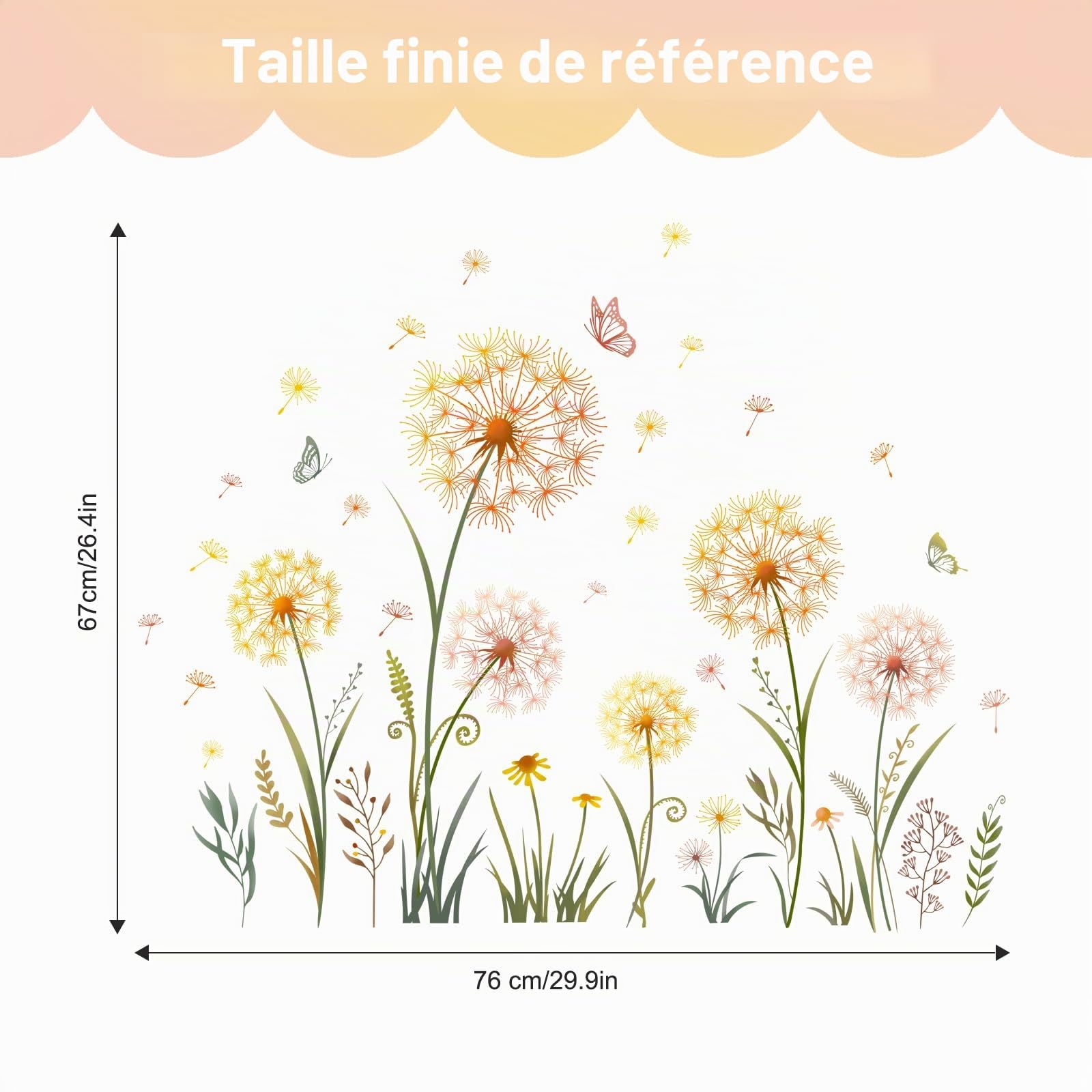 Tanlaby Jaune Pissenlits Fenêtre Stickers Papillon Plante Autocollants Fenêtre Printemps Été Vitre Stickers Anti-Collision Réutilisables Double Face pour Fenêtre Maison Café Verre Porte Décoration