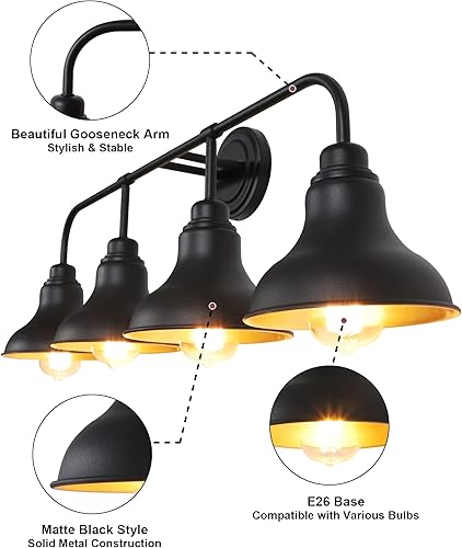 Miniatura 5 de BD017-4-BK BD017-4-BK - Lámpara de tocador grande de 34.25 pulgadas, 4 luces de tocador sobre el espejo, accesorios de iluminación de baño negros