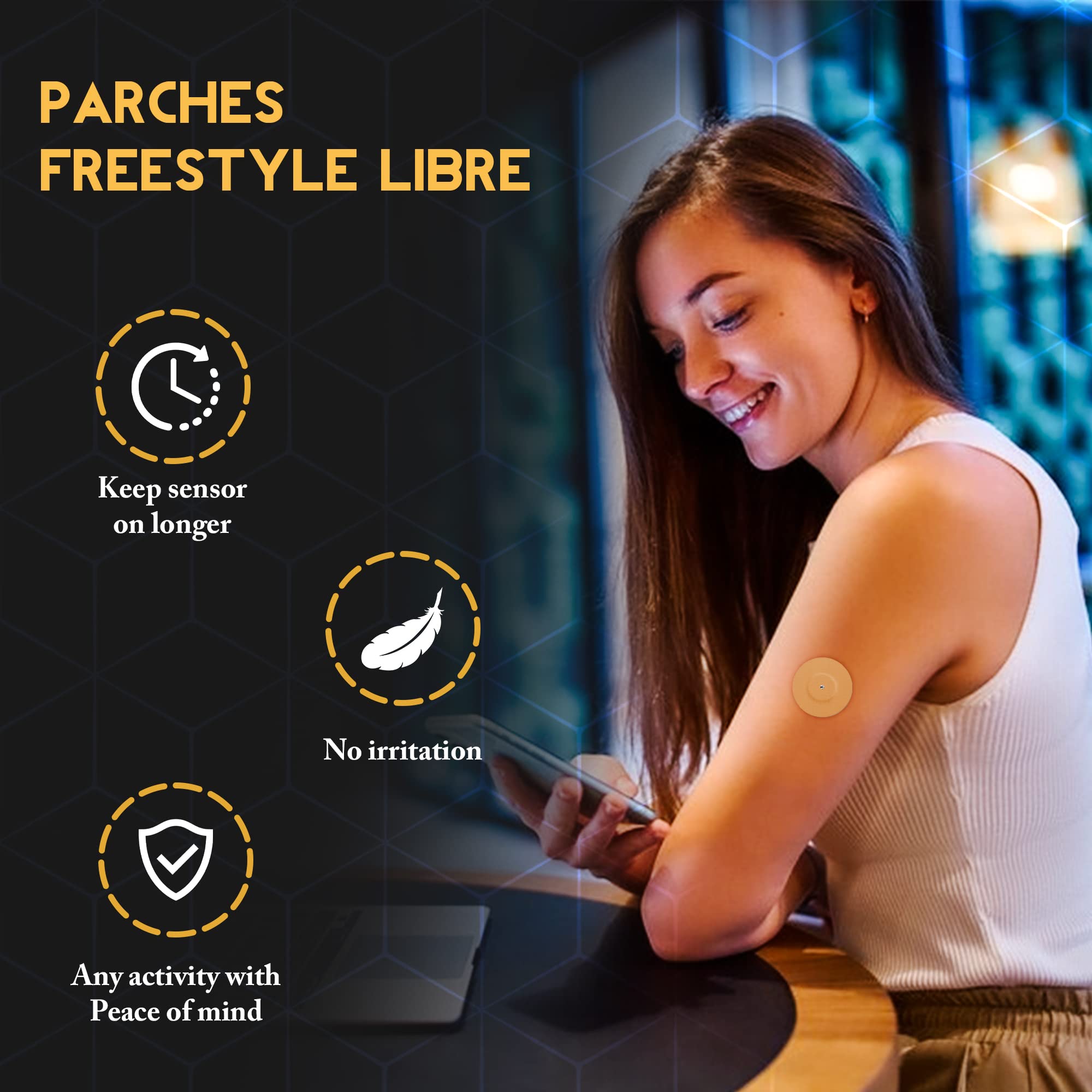 20 Parches Protectores Sensores Freestyle estilo Libre Traspirables y Resistente al Agua Con Orificio en el Centro para el Sensor
