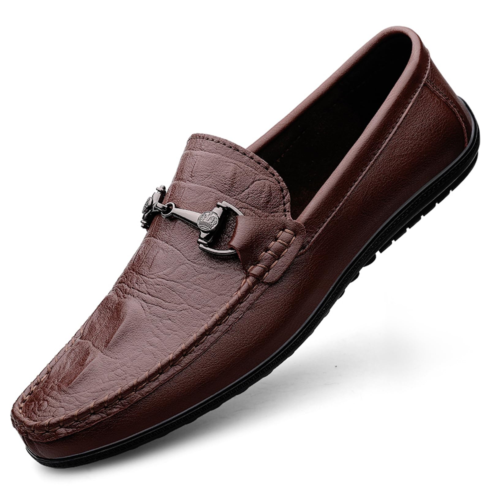 Mocasines de vestir de piel auténtica para hombre, mocasines casuales de moda para uso diario, Brown, 41 1/3 EU