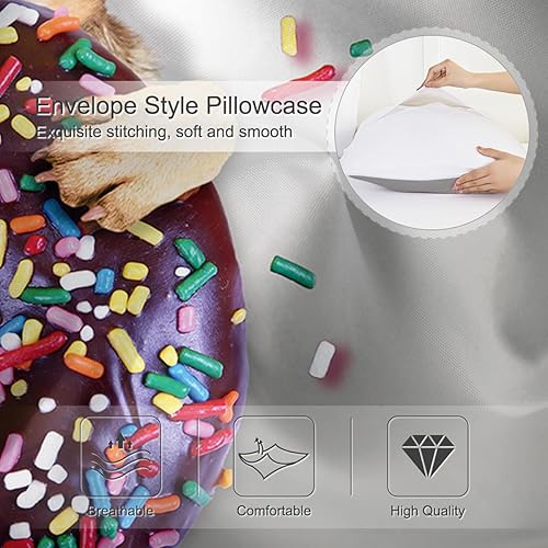 Miniatura 4 de Sleepwish Juego de ropa de cama con temática de perro, divertido Chihuahua con dona, funda de edredón de 3 piezas para niños, diseño de animales de