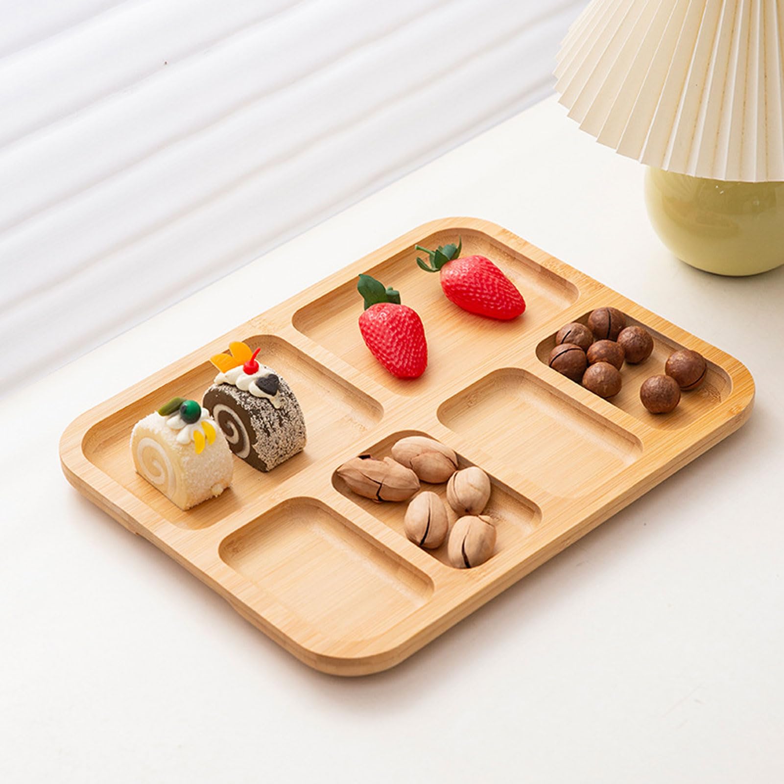 HUHJYUGE Bandeja de Servir, Bandeja para Desayuno, Té, Bandeja Madera Rectangular, Bandeja de Cocina, Bandejas Decorativas para Postre, Café, Pastel, Aperitivos (4)
