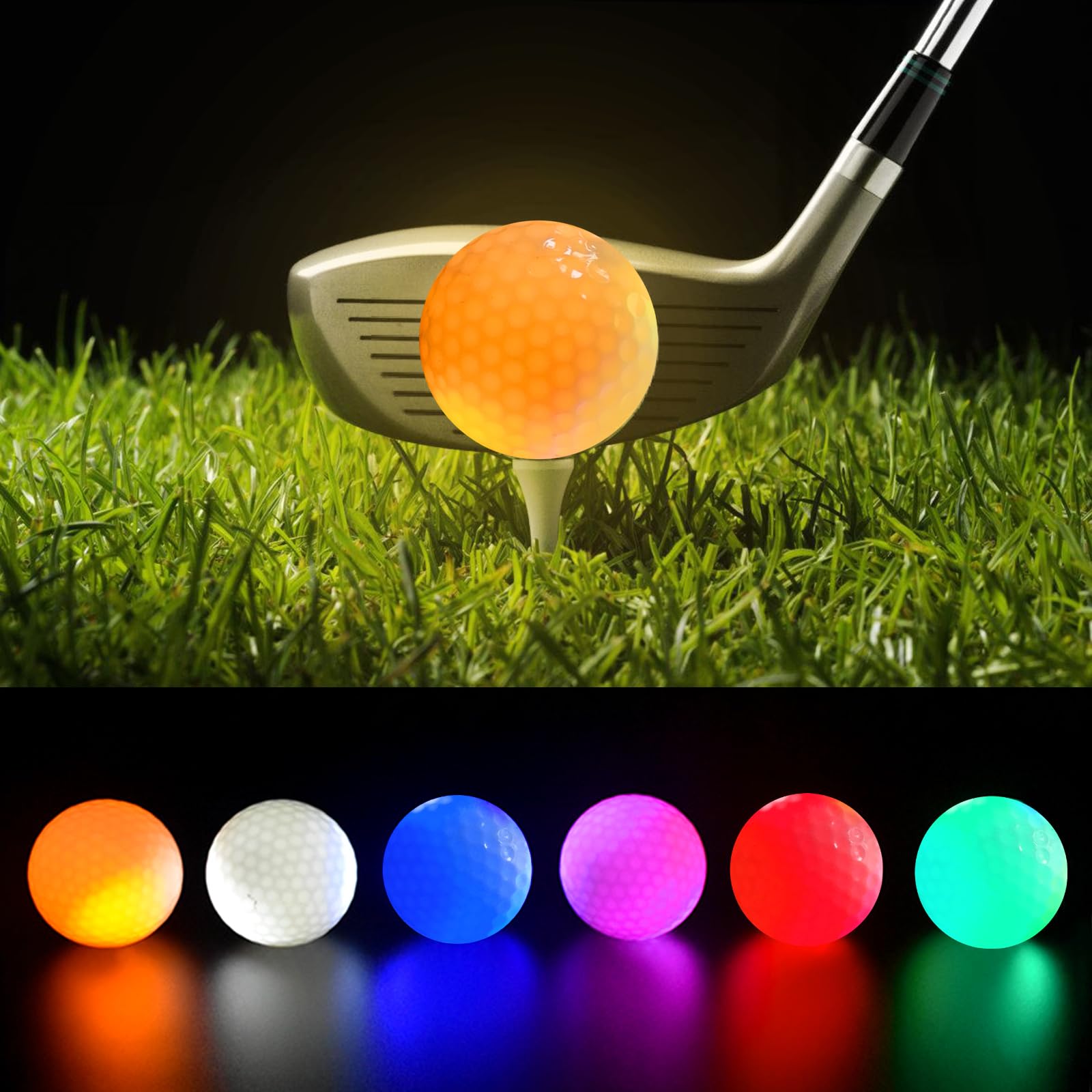 BORDEAG Lot de 6 balles de golf LED, balles de golf colorées pour entraînement nocturne
