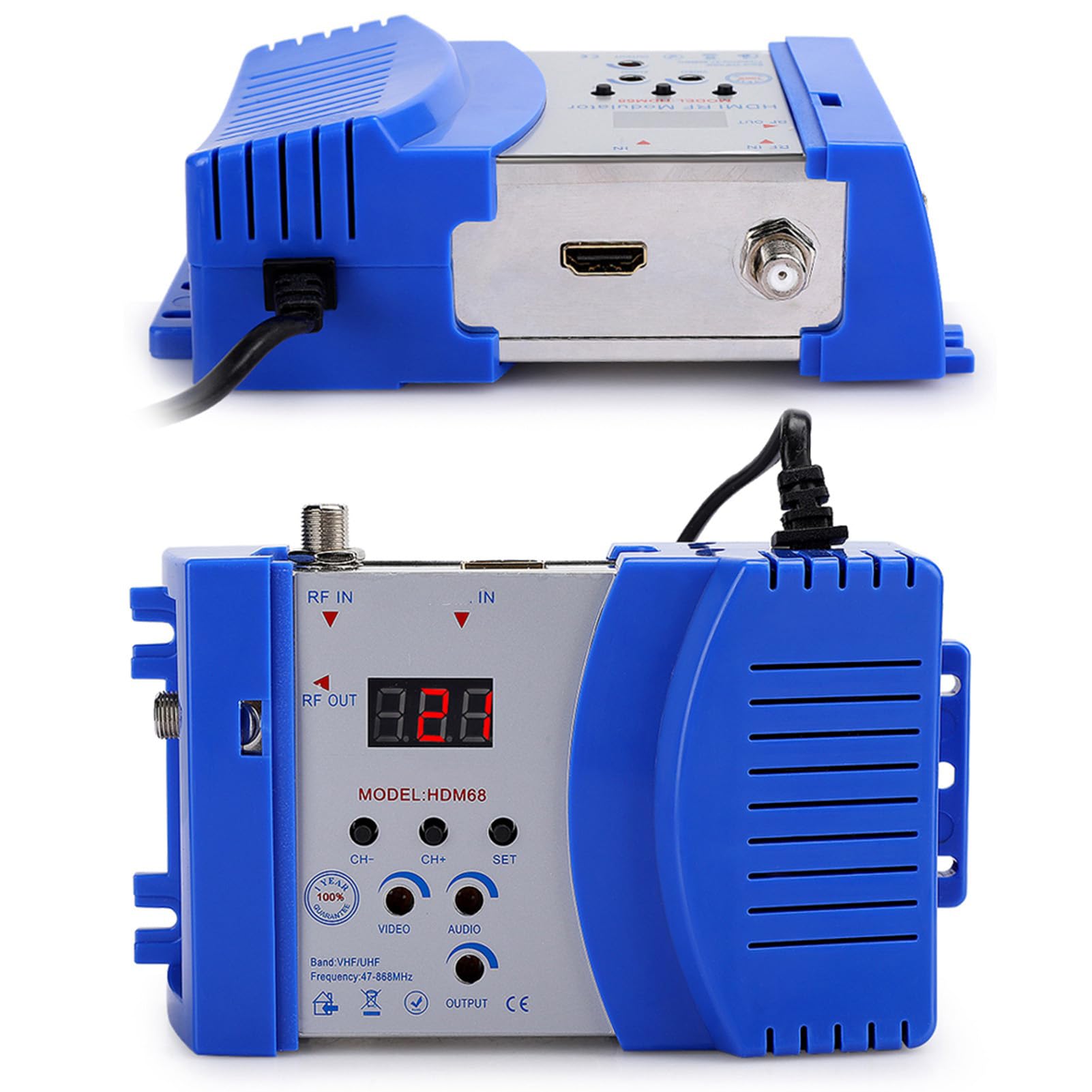 Modulador HD, HDM68 Analog HDMI RF VHF/UHF Modulador de Accesorios de Computadora de Frecuencia, 47-868MHz