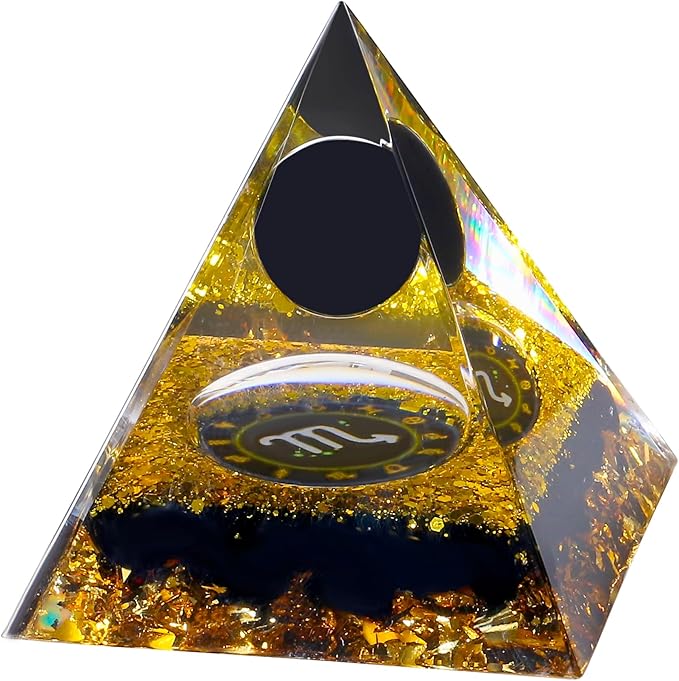 YATOJUZI 12 Zodiac Orgone Pyramid Scorpio Zodiac Healing Crystals Stones Natural Black Obsidian Crystal Decors Chakra Reiki Orgonite Gemstones Lucky Energy Home Decor Birthday Gifts for Women Men