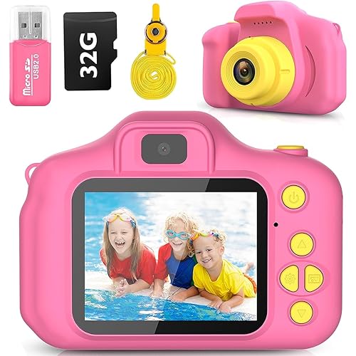 Desuccus Kids Camera, Christmas Birthday Gifts for Girls, Toys for 3 4 5 6 7 8 Year Old Girls, Digital Camera for Toddlers Toys with 32GB SD Card（Pink）