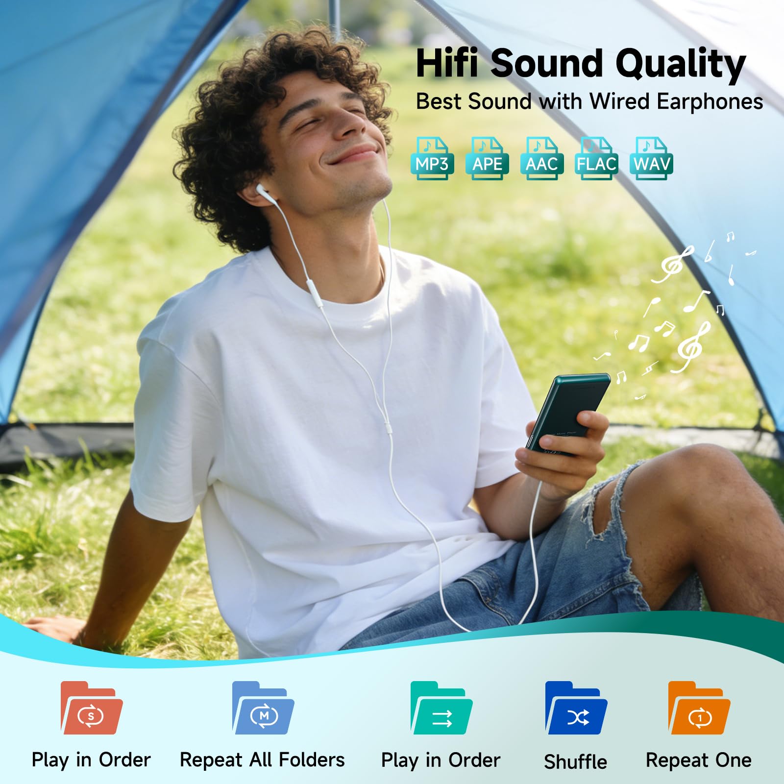 Lecteur MP3 Bluetooth 5.3 64Go écran 2,4" Touches tactiles Haut-Parleur