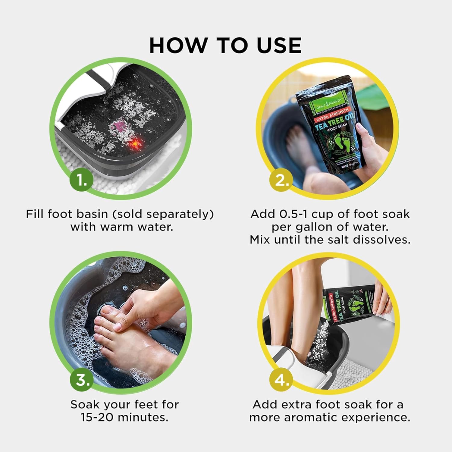 DAILY REMEDY Tea Tree Oil & Citrus Foot Soak Set, Pack of 2, for Foot Pain, Odor, Sore Feet, Athlete’s Foot, Soften Calluses - Natural Blend & Salts, Made In USA