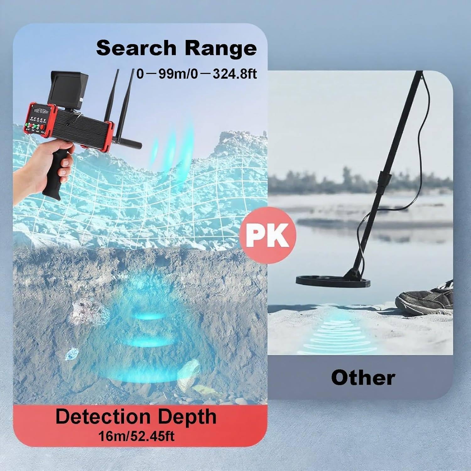 Détecteur de métaux - Scanner métro professionnel - Portée de 0 à 99 m - Profondeur : 16 m - Écran HD haute sensibilité pour la chasse au trésor