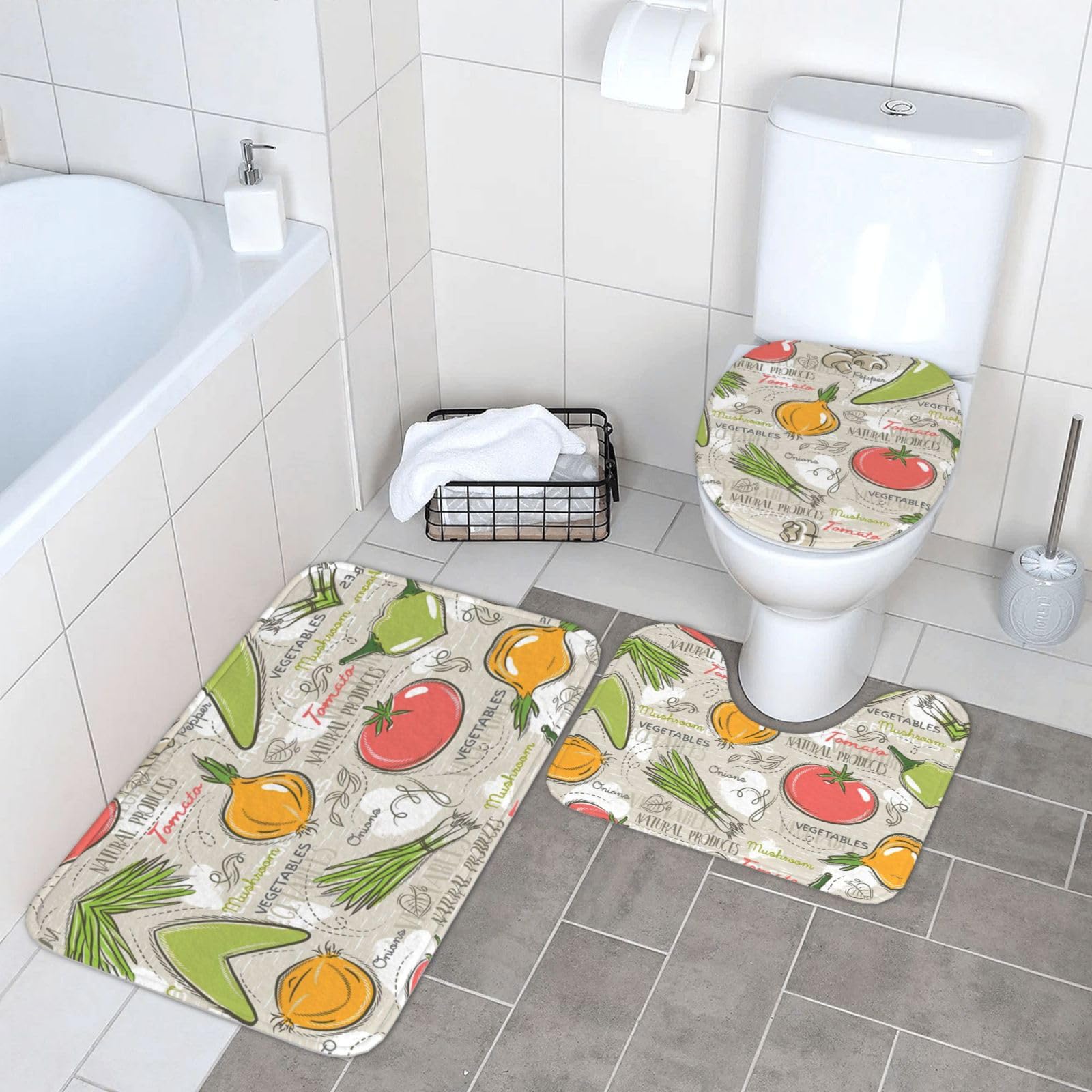 Alfombra de baño de frutas juego de alfombrillas de franela antideslizantes de 2 piezas para aseo