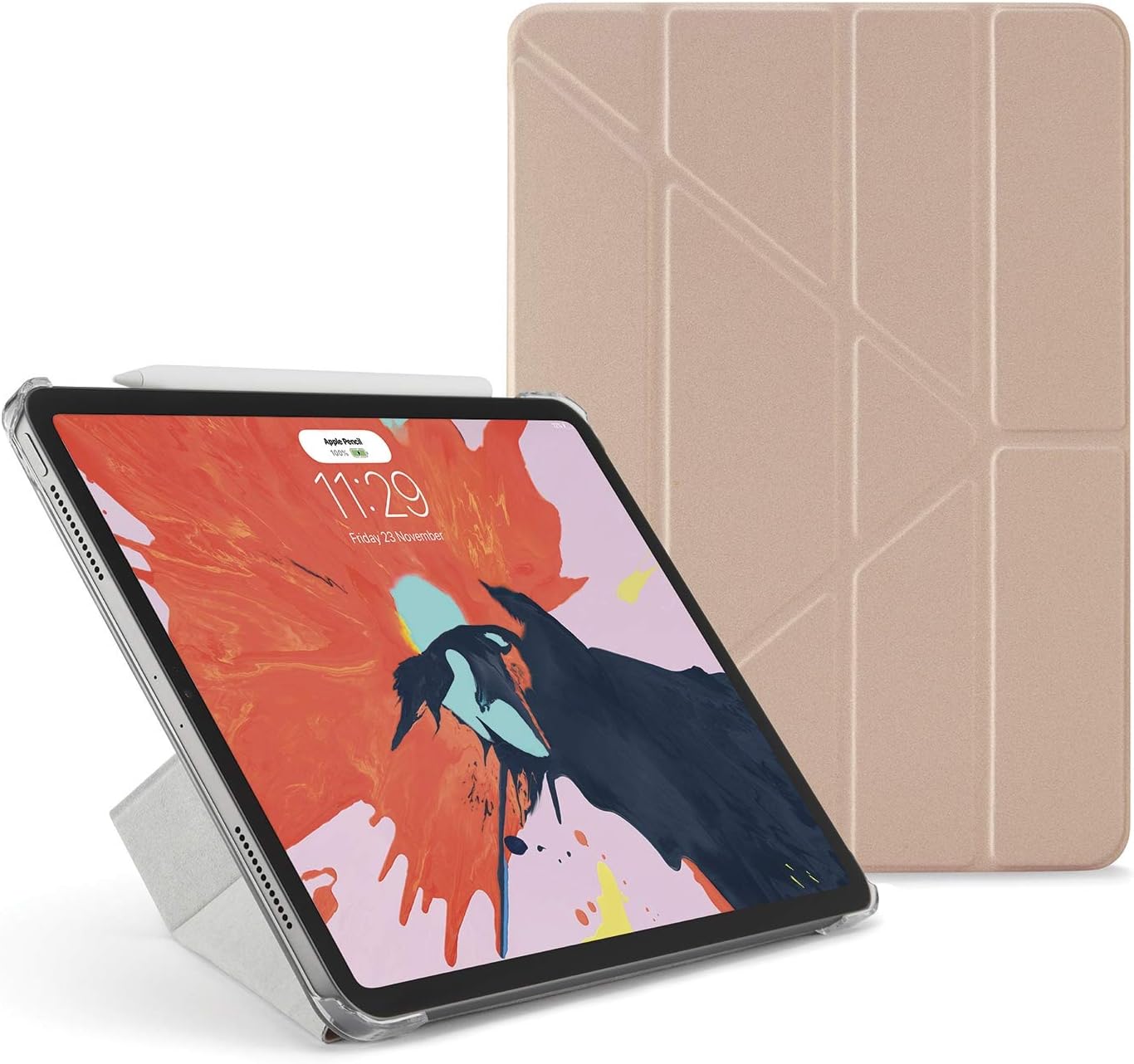 Pipetto Origami iPad Case Pro 11 inch (2018) with 5 in 1 stand & auto sleep / wake function Apple Pencil 2 Compatible - Rose Gold / Clear