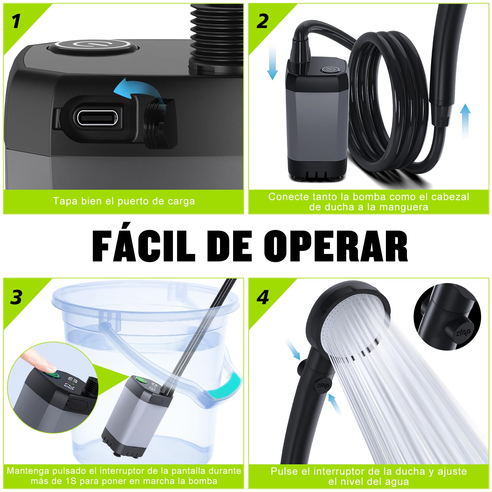 Spopal Ducha Portatil Camping 6000mAh Recargable Ducha Electrica para Acampar