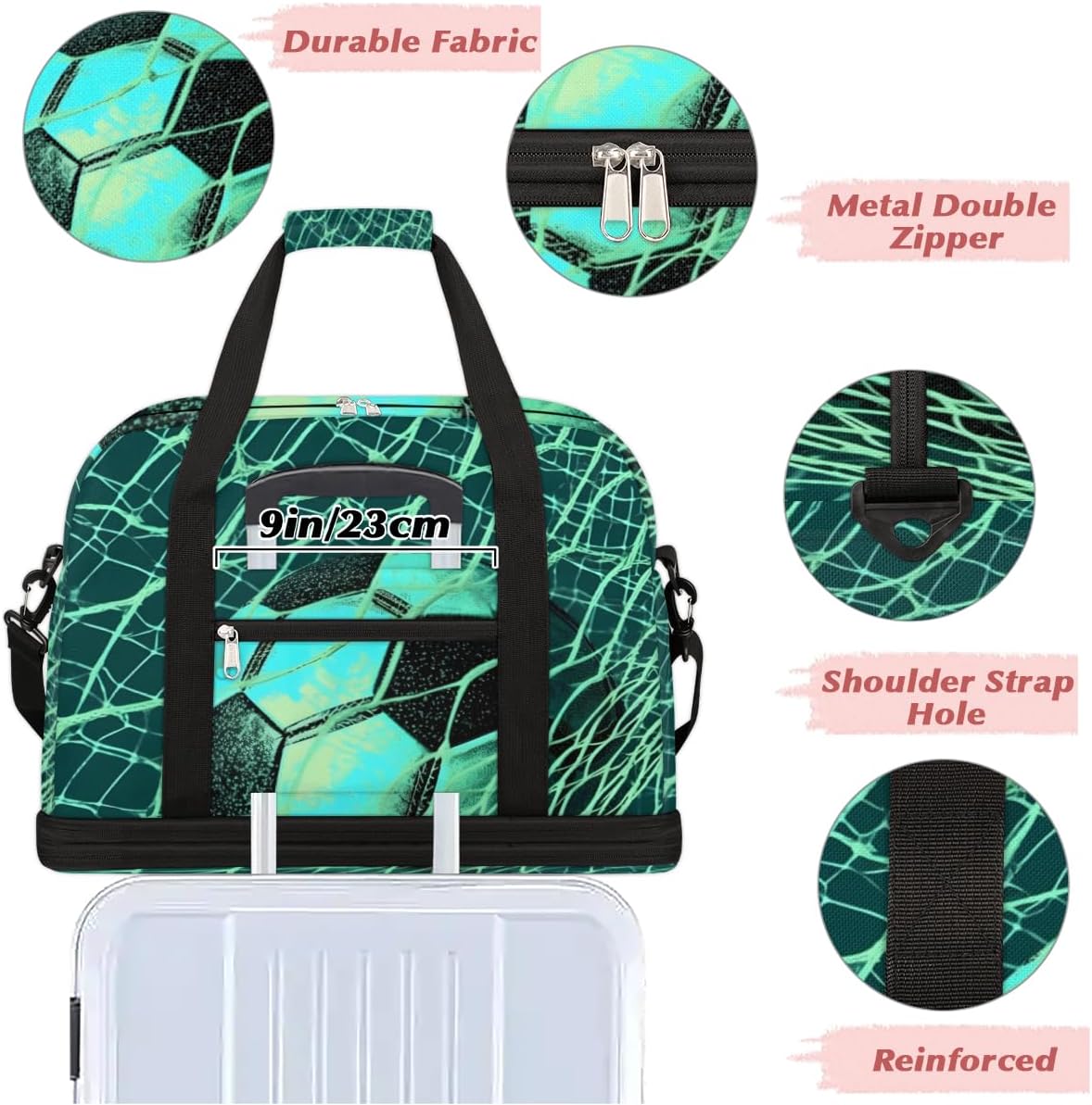 QsirBC Interesting Soccer Style Gym Bag for Women Duffle Tote with Shoes Compartment Men Weekender Duffel for Dance Travel Sports Swimming Overnight