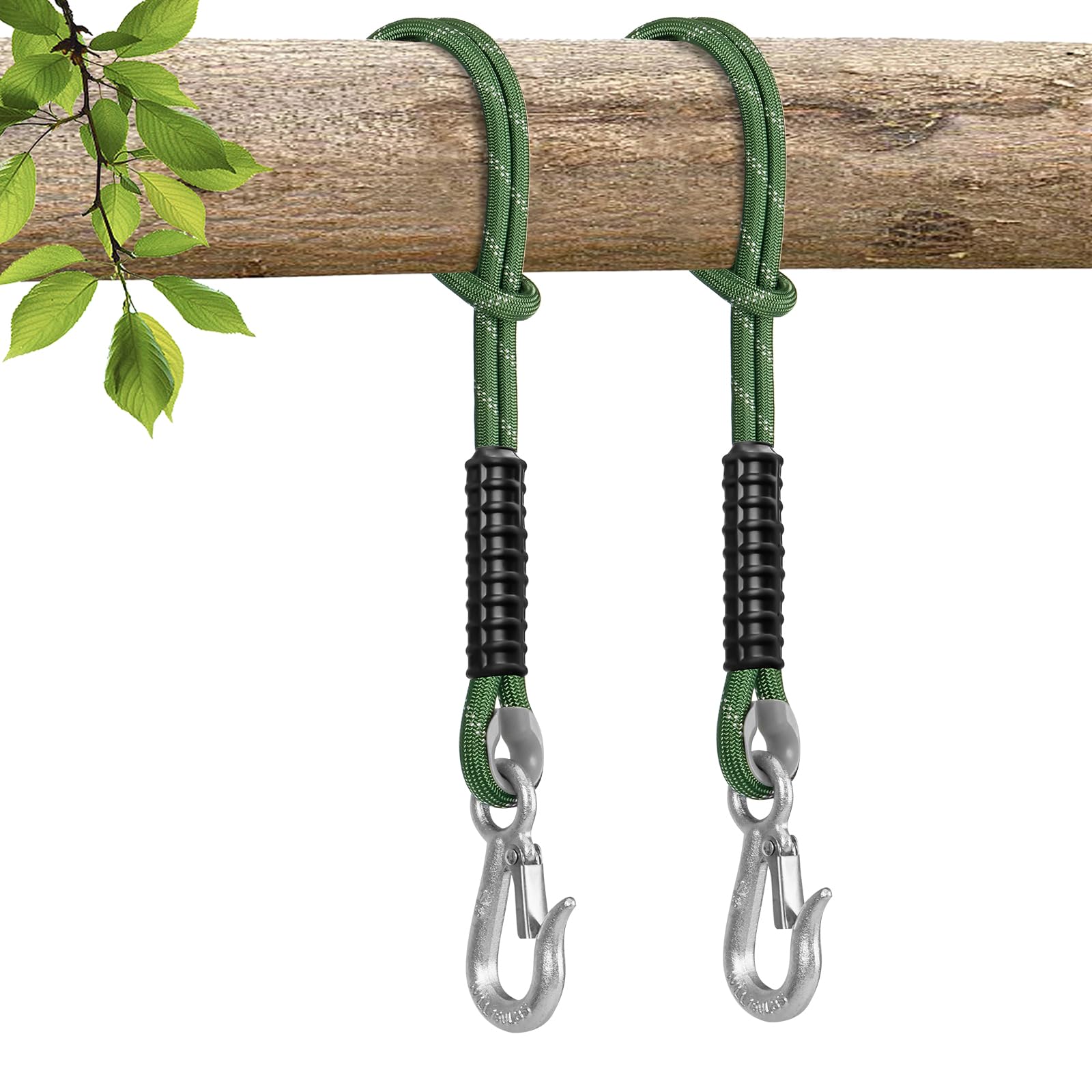 2 Pièce Corde de hamac extérieure, Accessoire de hamac 1M Charge maximale 450kg, Corde de Suspension avec Crochets pour hamac à balançoire Yoga et hamac siège Suspendu, Vert
