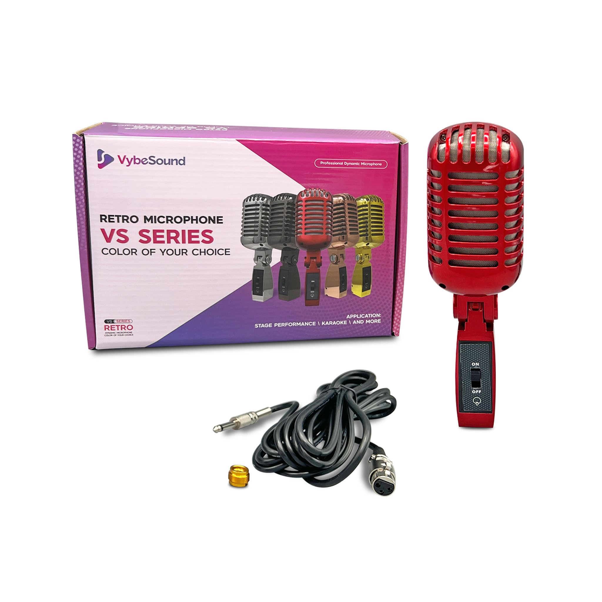 VybeSound Retro Microphone VS Series for Stage Performace, Karaoke, and More (Red)