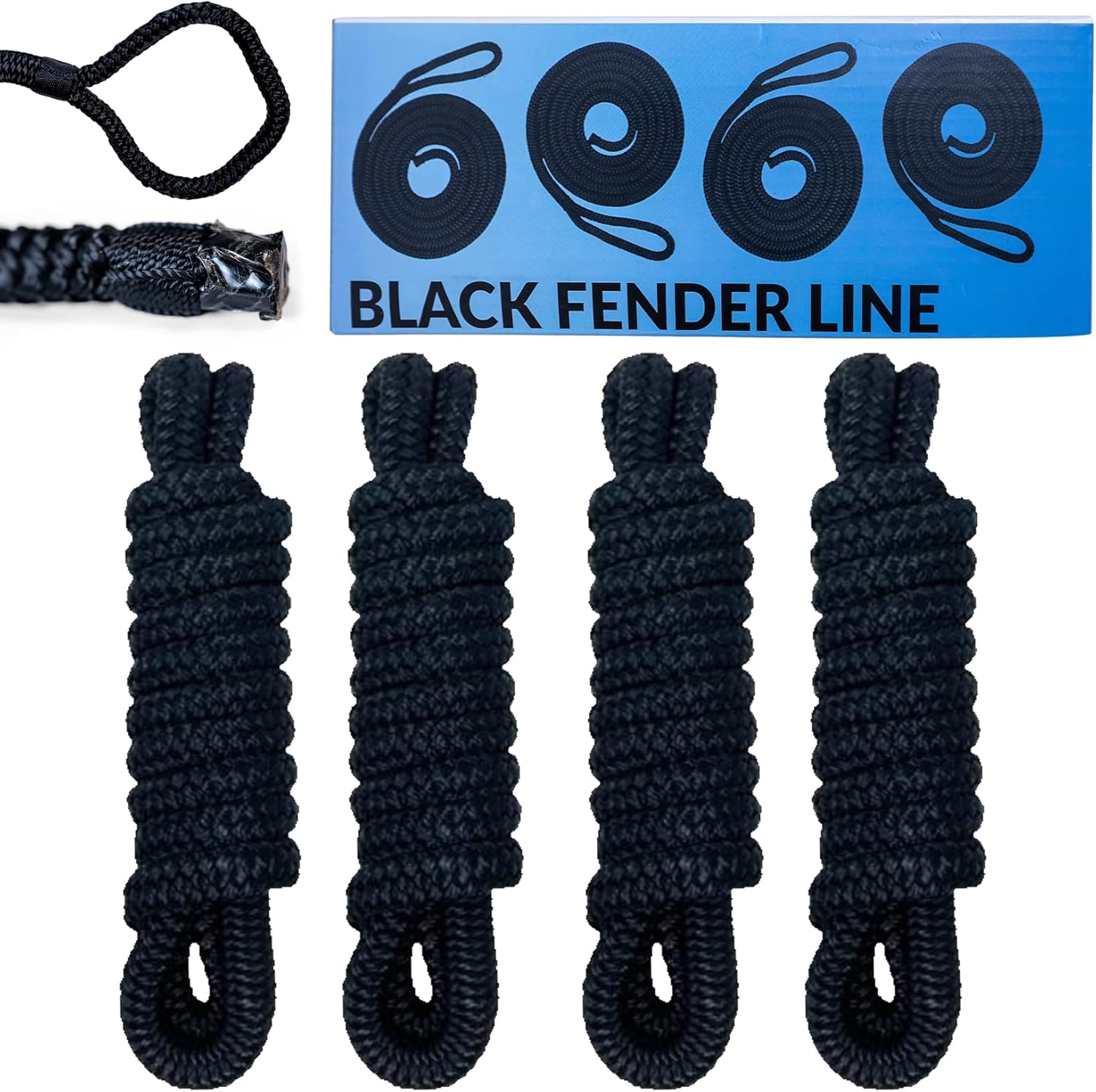 WindRider Boat Fender Lines 4 Pack of 3/8in 6ft Black Line