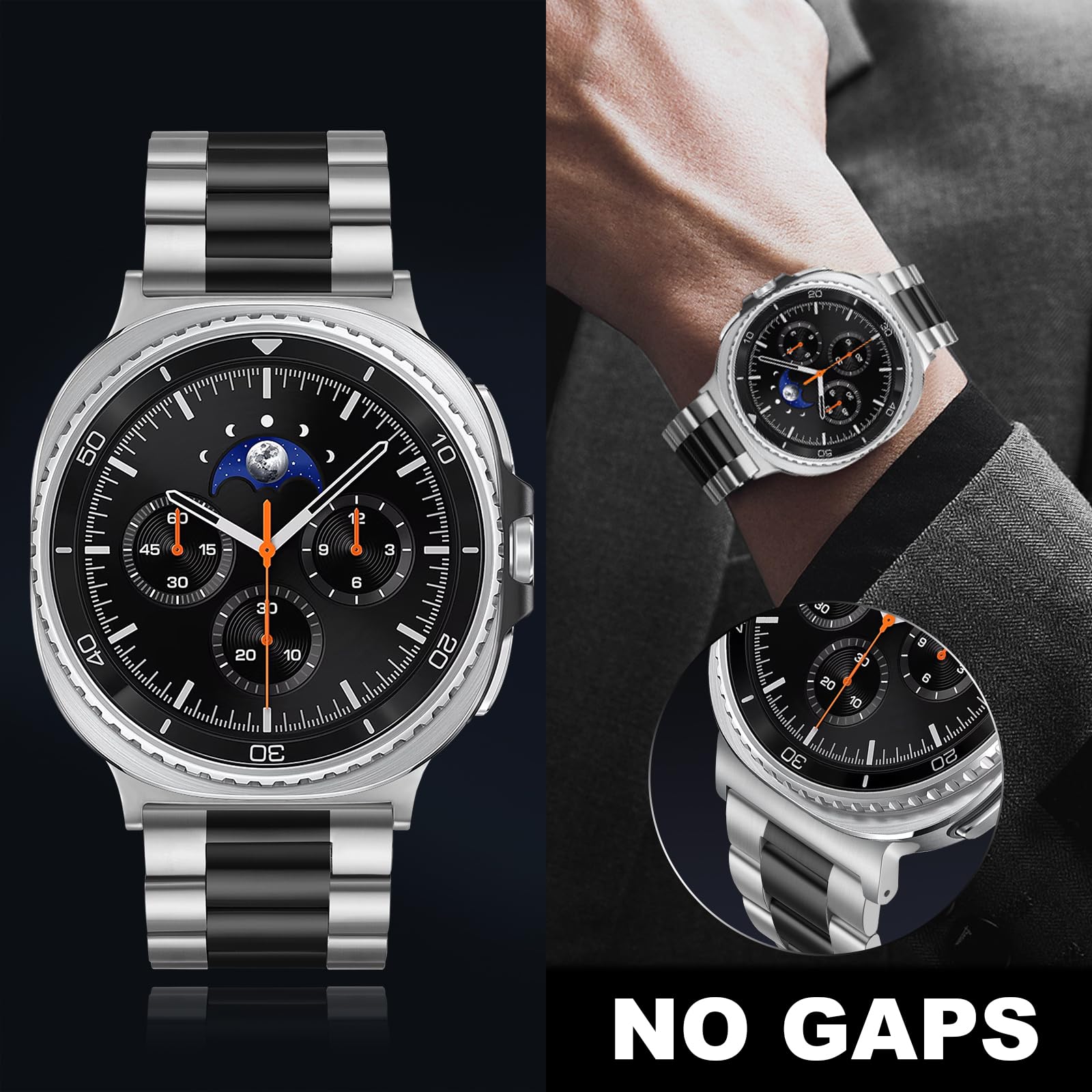 Metalowy pasek kompatybilny z Samsung Galaxy Watch 7, 6, 5, 4 FE, 44 mm, 40 mm, bez szczelin, do Galaxy Watch 6 Classic 47 mm, 43 mm / 5 Pro 45 mm