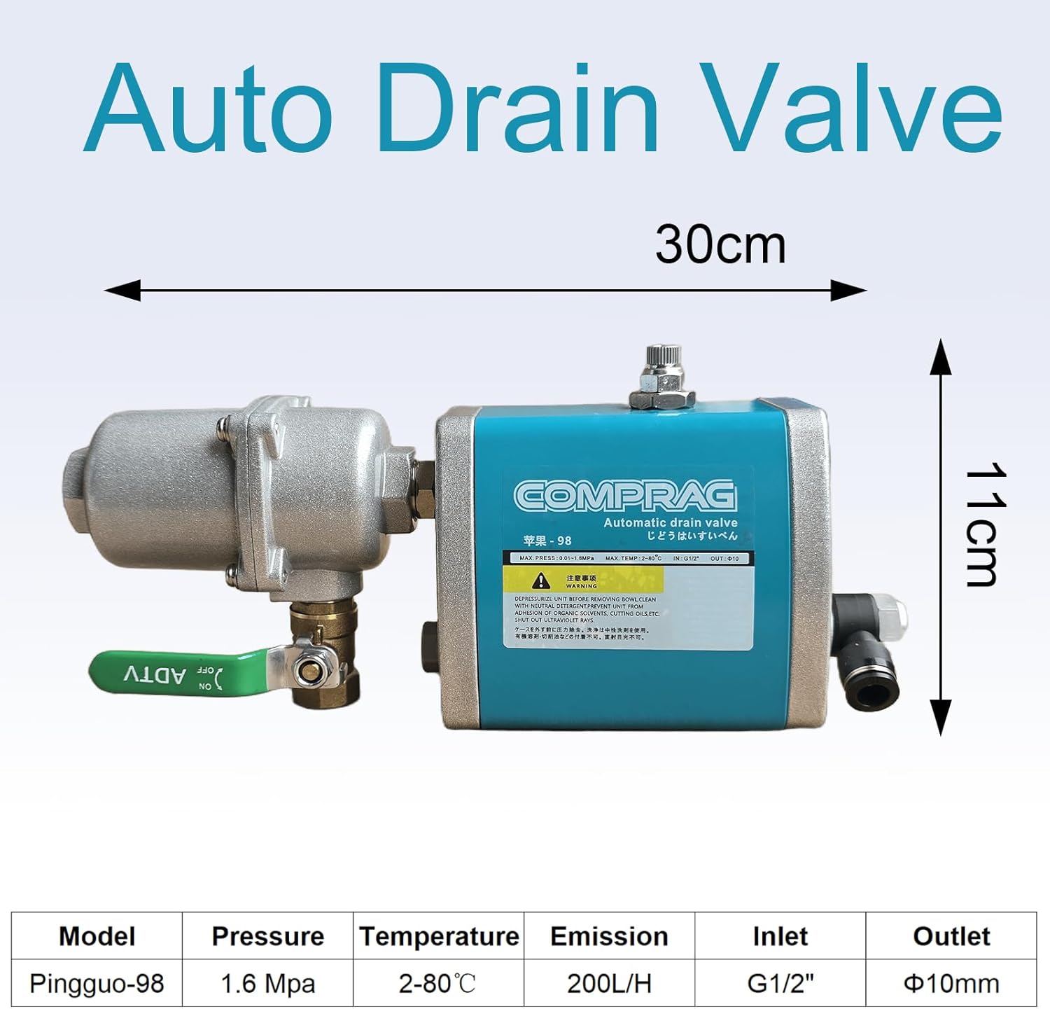Mechanical Automatic Drain Valve G1/2'' 1.6Mpa Automatic Drainer with Pre-Filter Valve for Compressor Air Tank