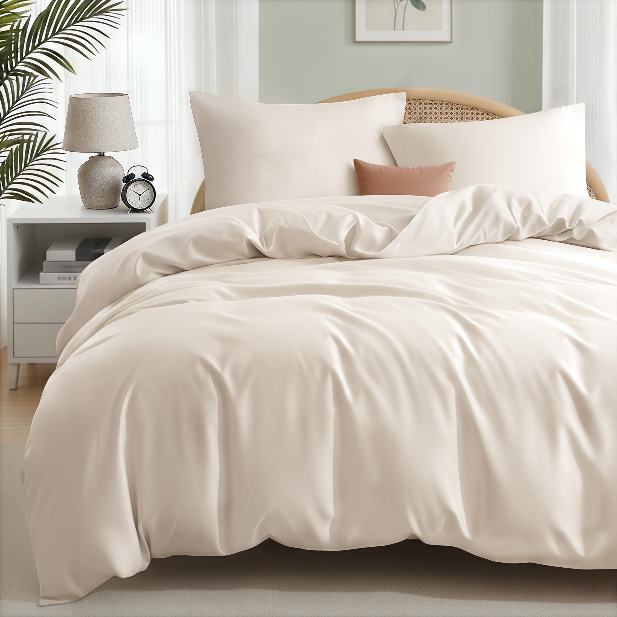 Exclusivo Mezcla Bettwäsche 135x200 cm Bettwäsche-Set 2 Teilig, 1 Bettbezug mit Reißverschluss und 1 Kissenbezug 80x80 cm, Bedding Set Beige