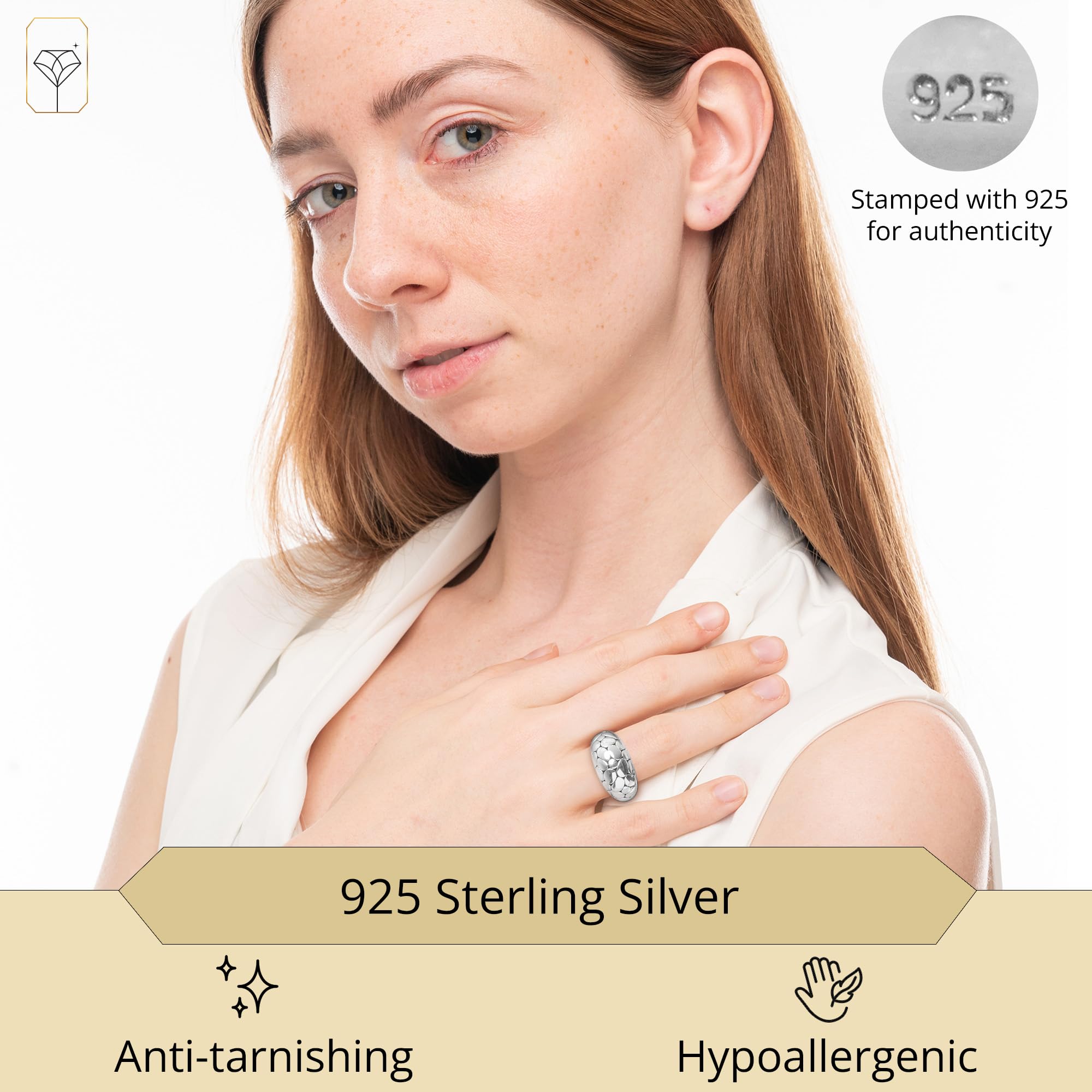 925 Sterling Silver Oval Shell Boho Cocktail Ring