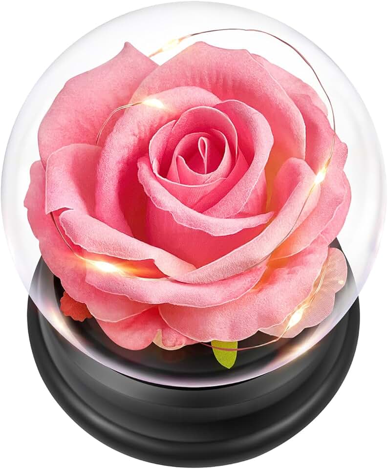 Presentes de flores de rosas para ela, presente de aniversário para mãe flores artificiais presentes de rosa, rosa encantada rosa iluminada em uma cúpula, presentes para sua esposa, mãe, aniversário