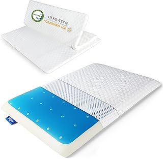 Stomach Sleeper Pillows, Thin Memory Foam Pillow, Flat Cooling Gel Pillow for Sleeping Travel with Adjustable Layer-2.75/1.97 inches, Washable Cover, Standard Size with Oeko-TEX & CertiPUR-US