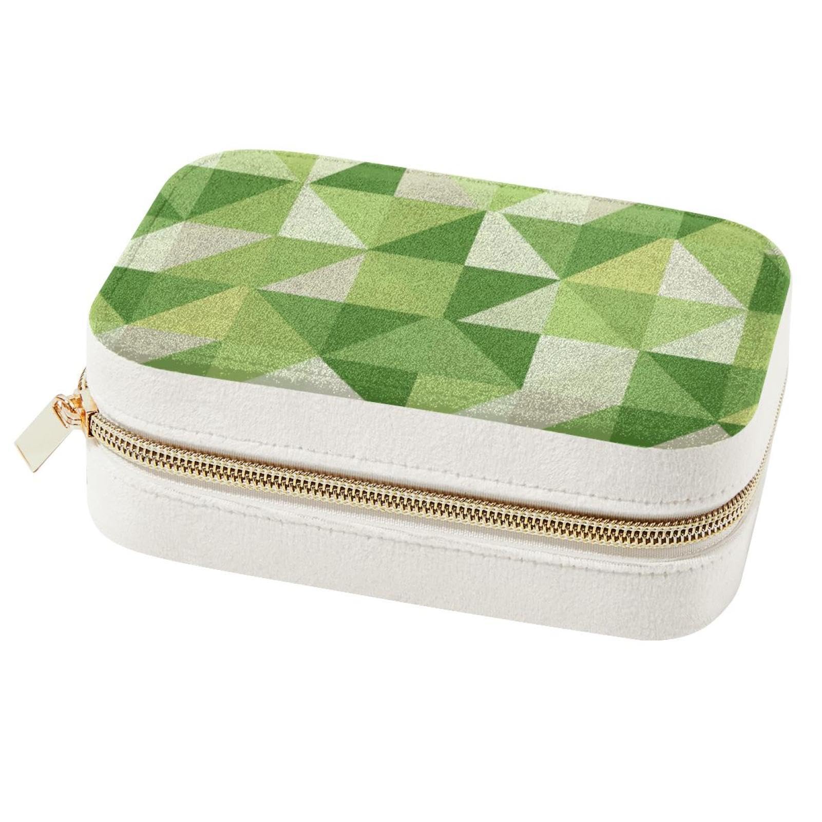 Boîte à bijoux double couche triangle vert géométrique pour bagues et colliers