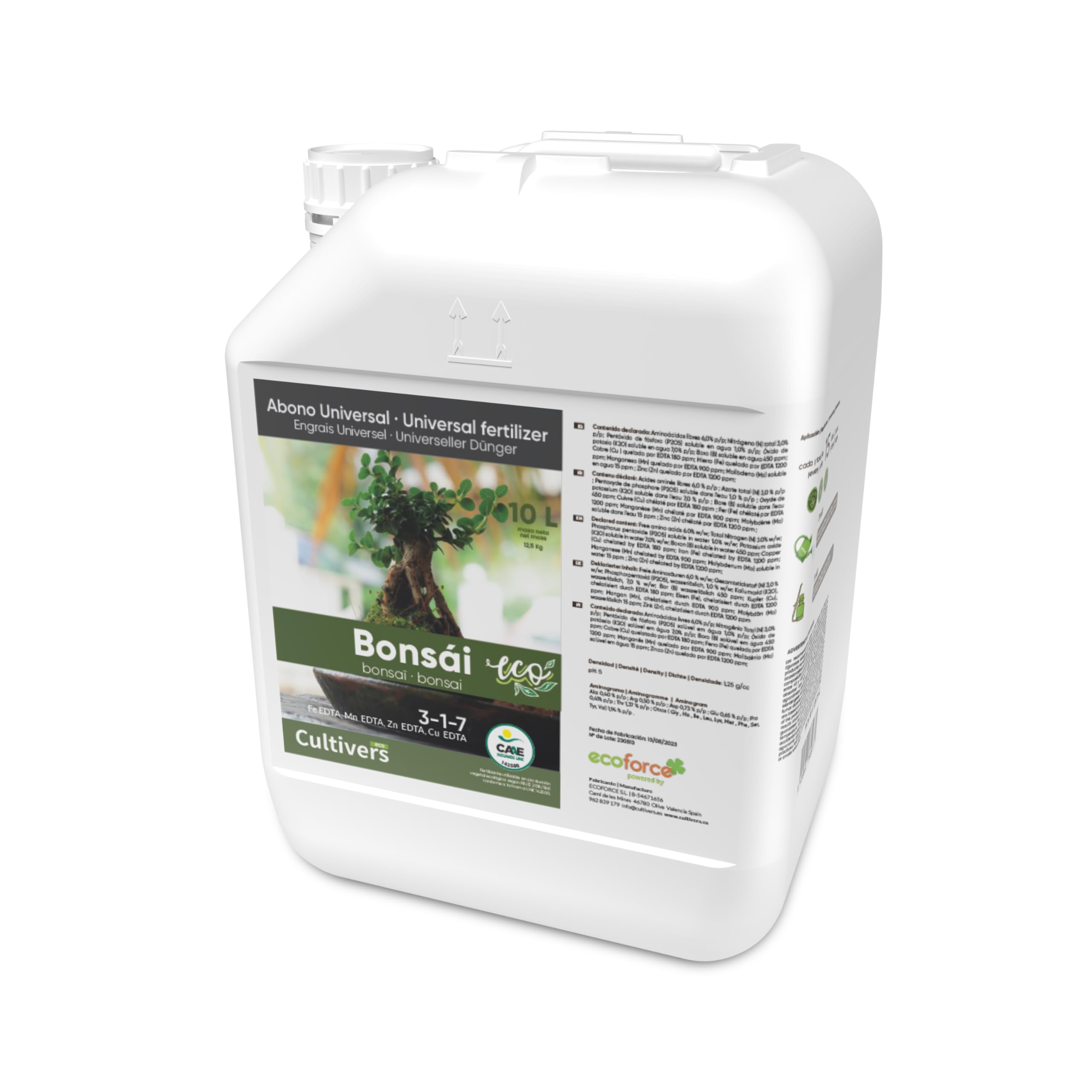 CULTIVERS Engrais Biologique pour bonsaï, Liquide, 10 L, avec micronutriments et acides aminés. Engrais 100% Biologique et Naturel. Favorise Le développement et Une Croissance contrôlée