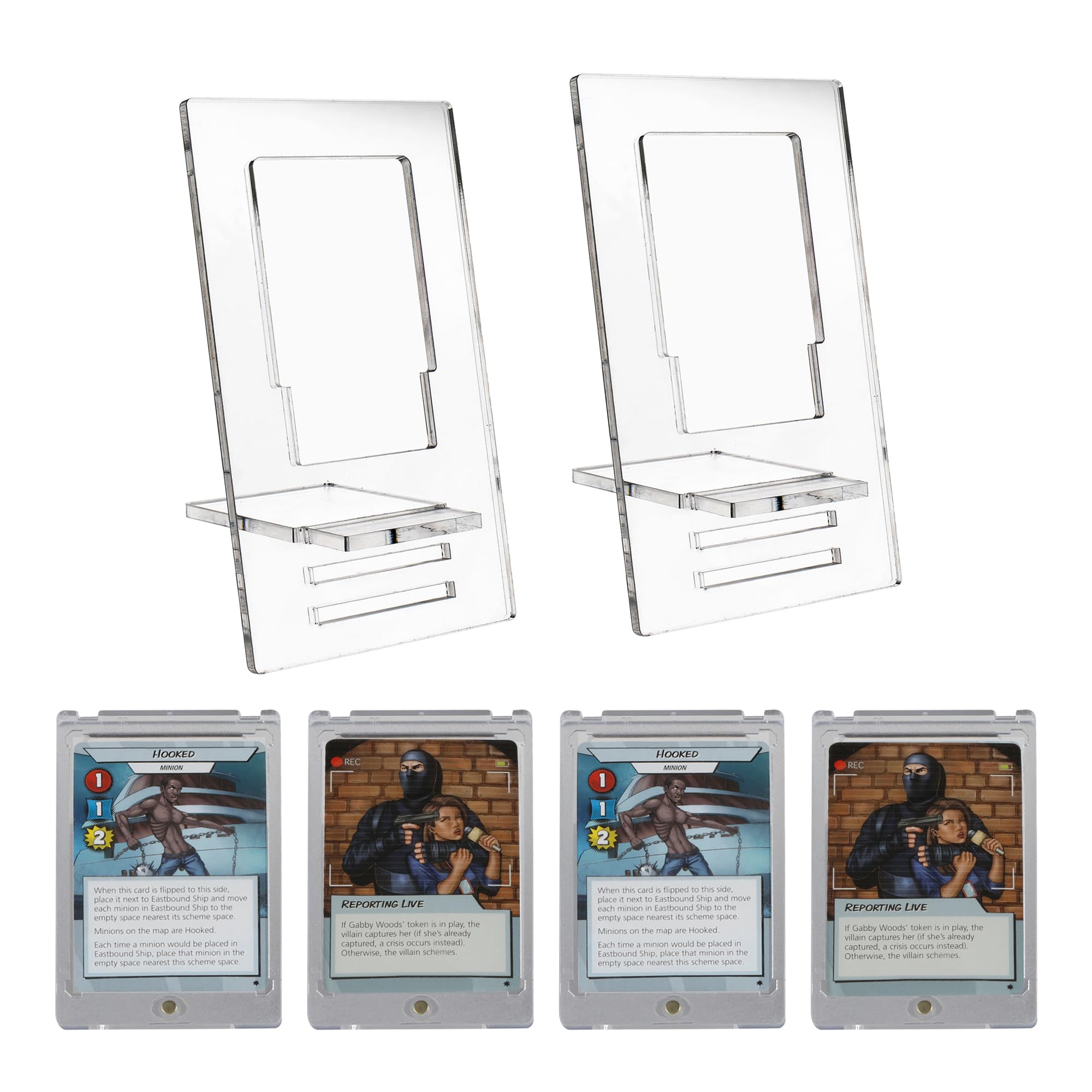 ogeee4 PCs Magnetic Card Holders Plus 2 Acrylic Stands for Sport Cards and Mobile, Sets of Stands & Top Loaders for Cards,35Pt Clear Trading Cards Cases Protectors for Baseball Card Holder