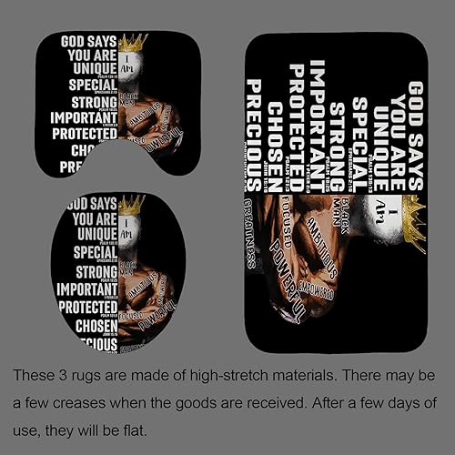 Miniatura 4 de Jayden Madge Juego de 4 cortinas de ducha de hombre negro, citas inspiradoras positivas, pintura King Crown moderna, decoración de baño