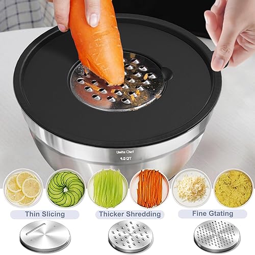 Miniatura 4 de Umite Chef Cuencos para mezclar con tapas herméticas, juego de 8 cuencos de acero inoxidable para mezclar, 3 accesorios para rallar y parte inferior