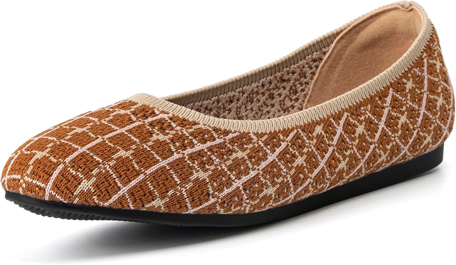 Qibusleen Closed Round Toe Flats For Women Knit Ballet Flats