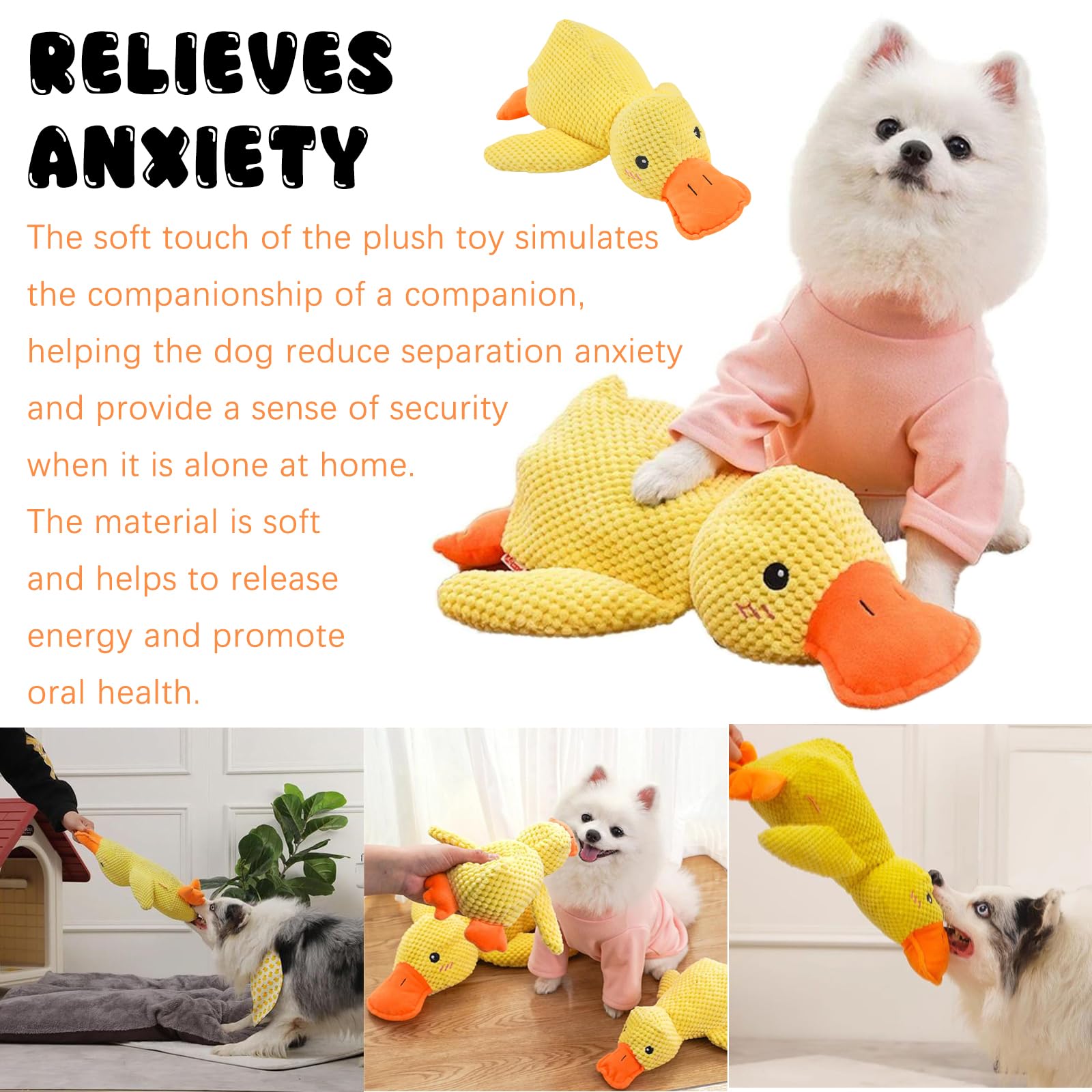 Yhjxly Duck Dog Toy, Quack Duck Dog Toy, 32 cm Cuddly Toy Duck - Image 3