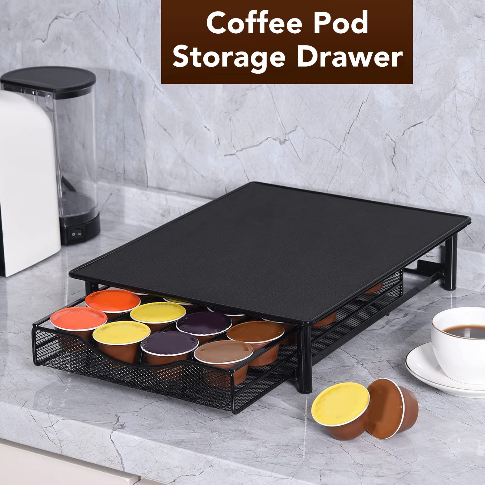Cassetto Portaoggetti per Cialde di caffè, Cassetto Organizer per Capsule Top Antiscivolo 36 capacità per Ufficio (Nero)