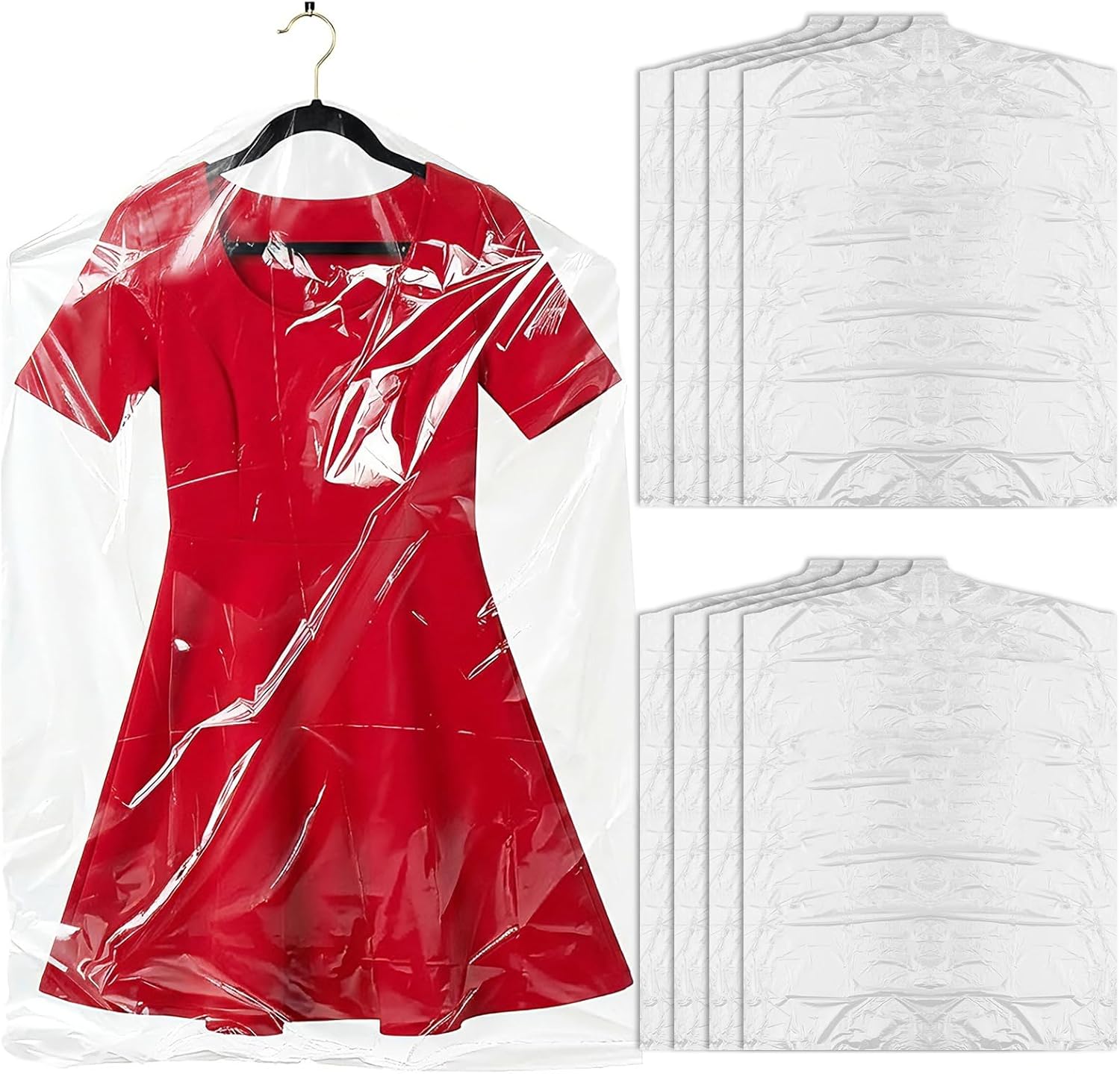 8-Pack Garment Bags – 60x90cm Dry Cleaning Bags for Hanging Clothes Storage – Dust Proof Clear Plastic Clothes Covers for Home Storage Clothing Stores & Dry Cleaners