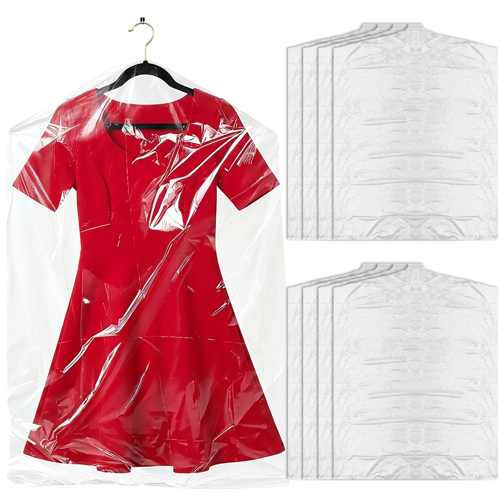 8-Pack Garment Bags - 60x90cm Dry Cleaning Bags for Hanging Clothes Storage - Dust Proof Clear Plastic Clothes