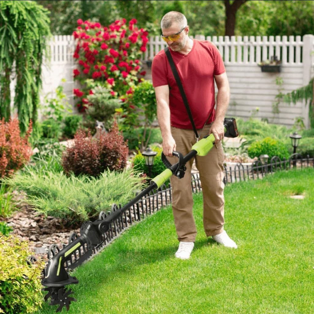 2 in 1 Cordless Tiller & Cultivator Electric Battery Powered Garden Soil Handheld Mini Rototiller Flower Beds Lawn Tool Rechargeable Portable Tiller Optional Extension Pole(Battery x 1)